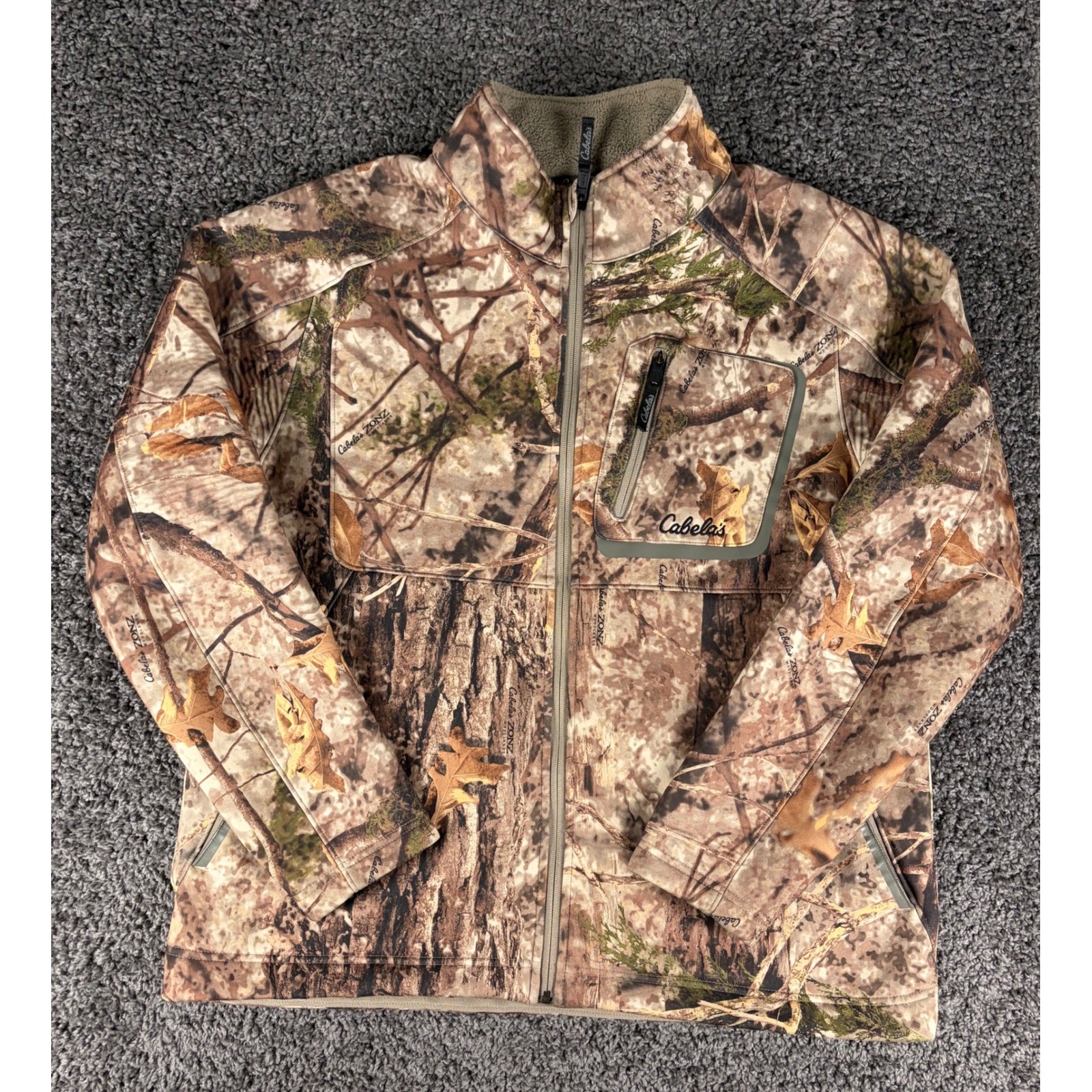 Cabelas Zonz Woodlands Camo Softshell Fleece Lined Hunting Jacket XL RN56835 Cabelas Zonz Woodlands Camo Softshell Fleece Lined Hunting Jacket XL RN56835