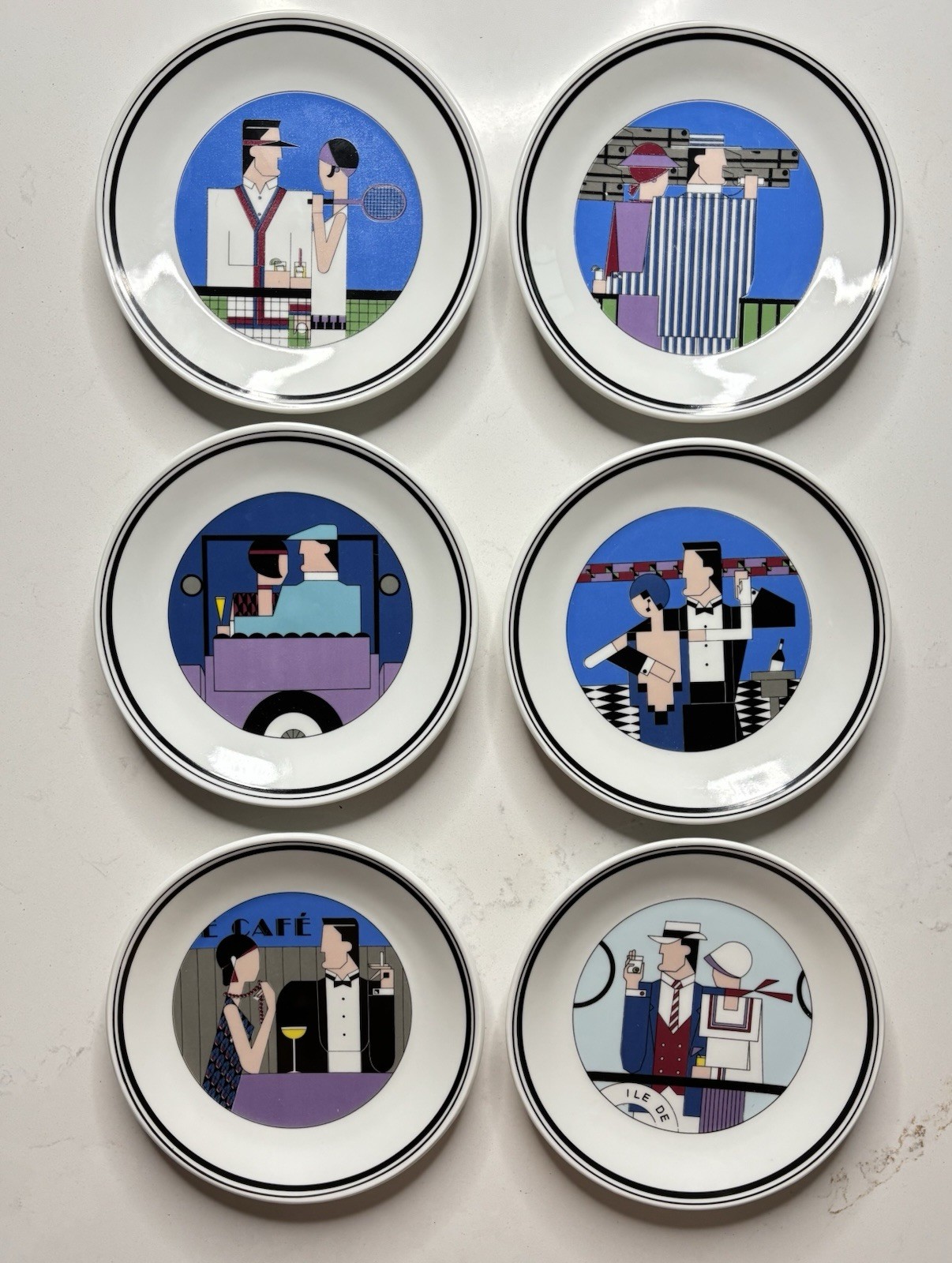 Philippe Deshoulieres Limoges Roaring Twenties 6pc Canape Plate Set Art Deco