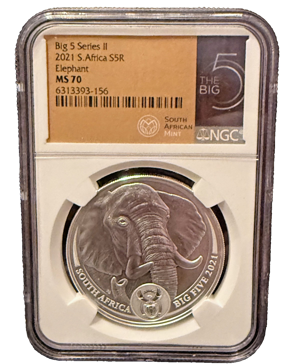 2021  S.Africa Big 5 Series II Elephant 5 R  Silver NGC MS70