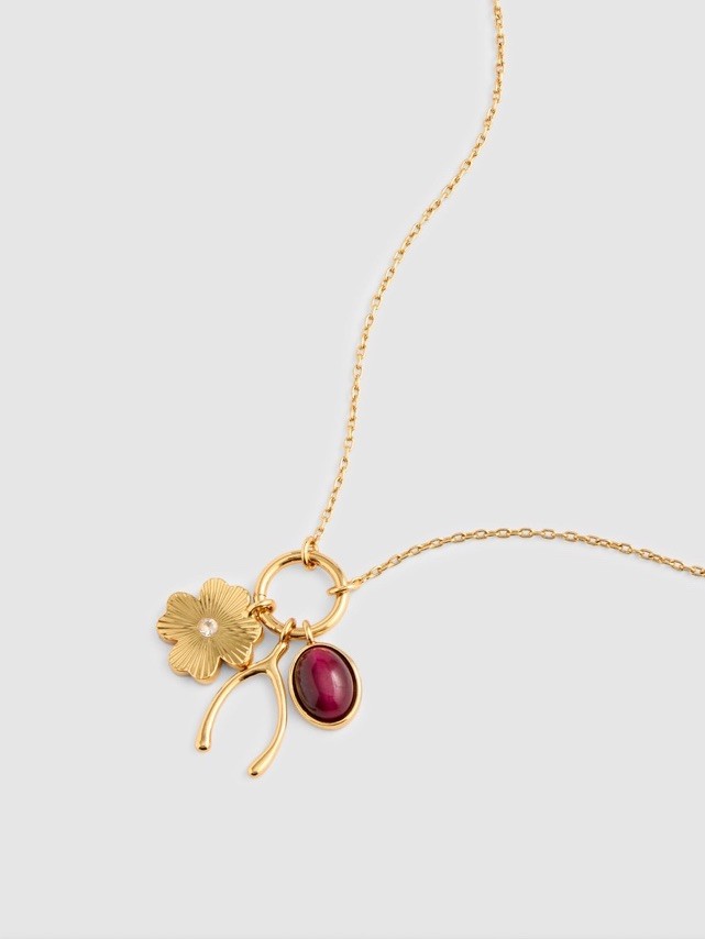 MADEWELL Semiprecious Wishbone Charm Necklace Antique Gold NWT