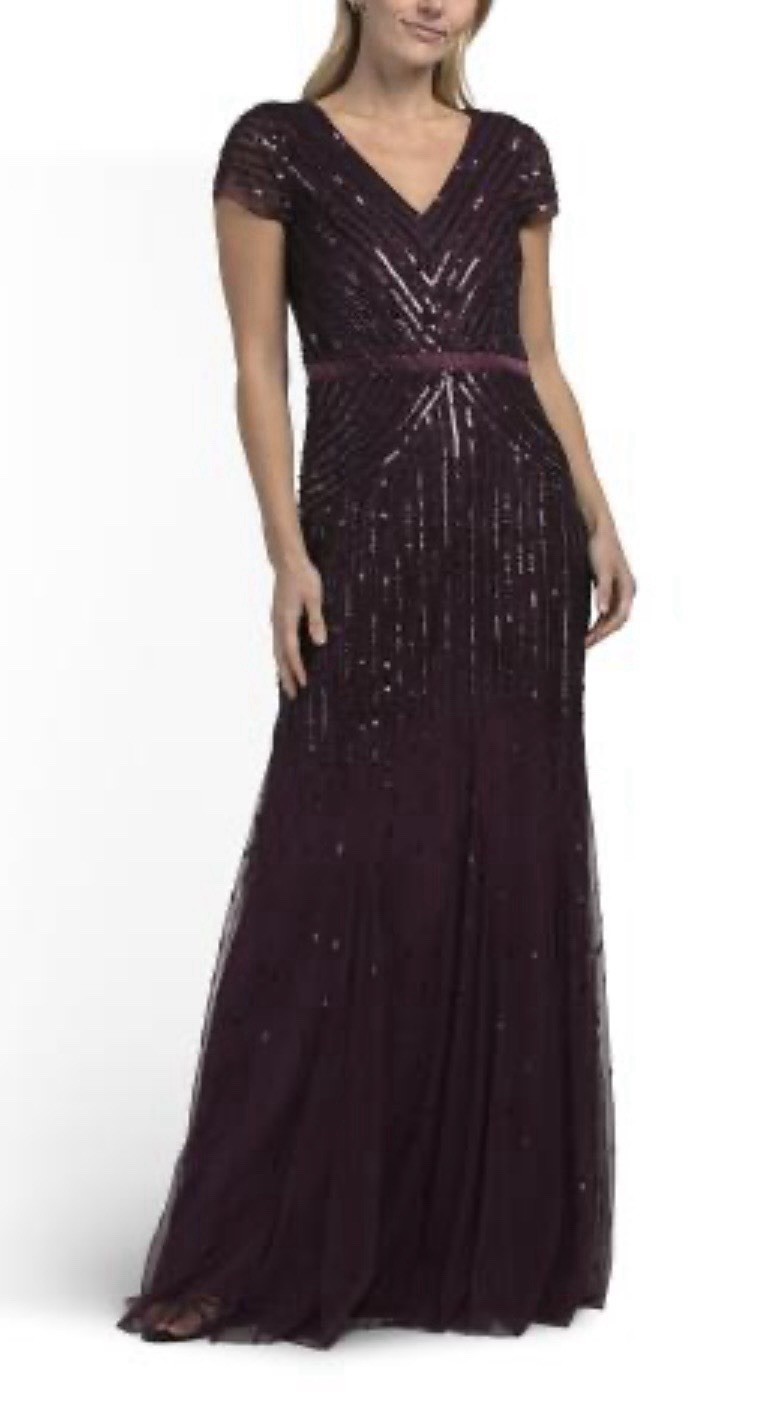 Adrianna Papell Women's, Formal Beaded Gown, Burgundy, Size 12. Retails for $300 Adrianna Papell Women's, Formal Beaded Gown, Burgundy, Size 12. Retails for $300