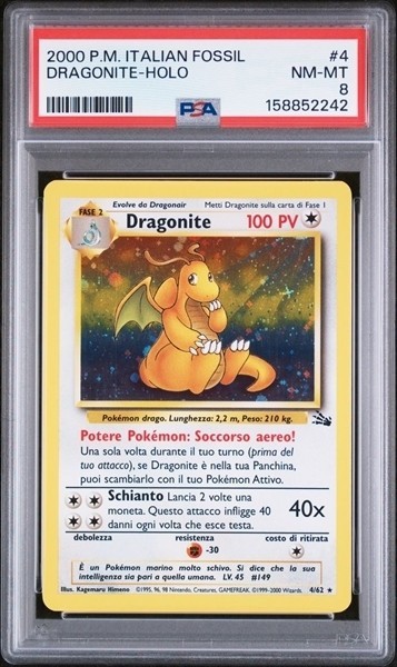 1999 Pokemon Fossil Unlimited Italian DRAGONITE 4/62 Holo PSA 8 1999 Pokemon Fossil Unlimited Italian DRAGONITE 4/62 Holo PSA 8