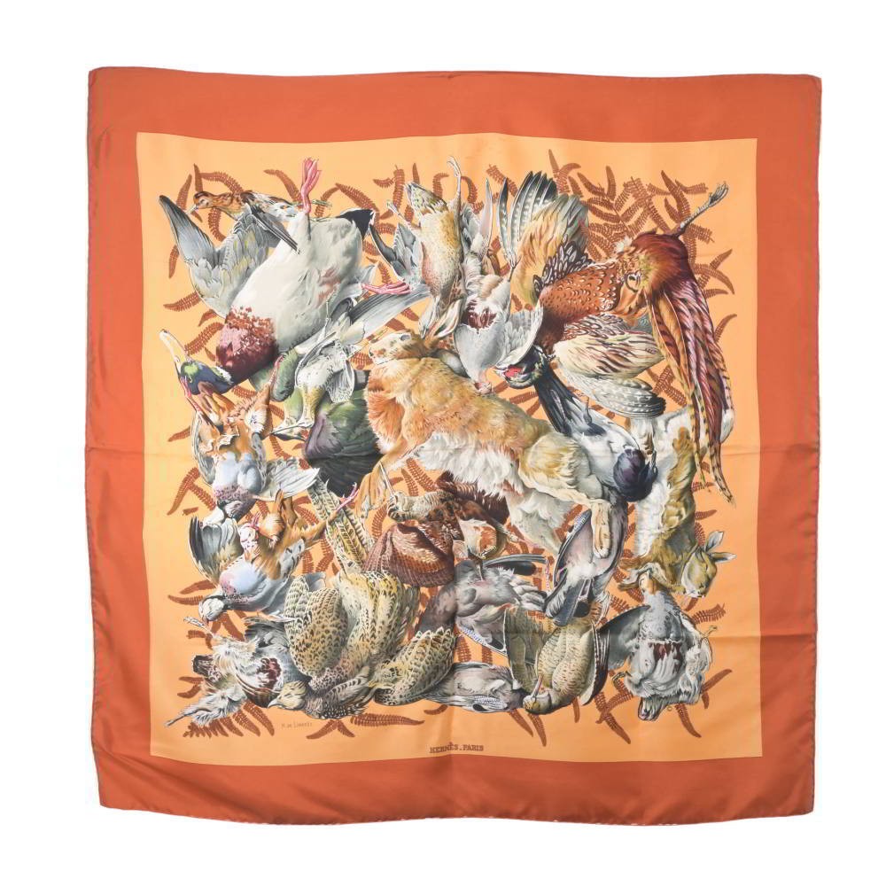HERMES Henri de Linares Game Carr 90 Silk Scarf 90 Orange Hermes KL4SP2KU32