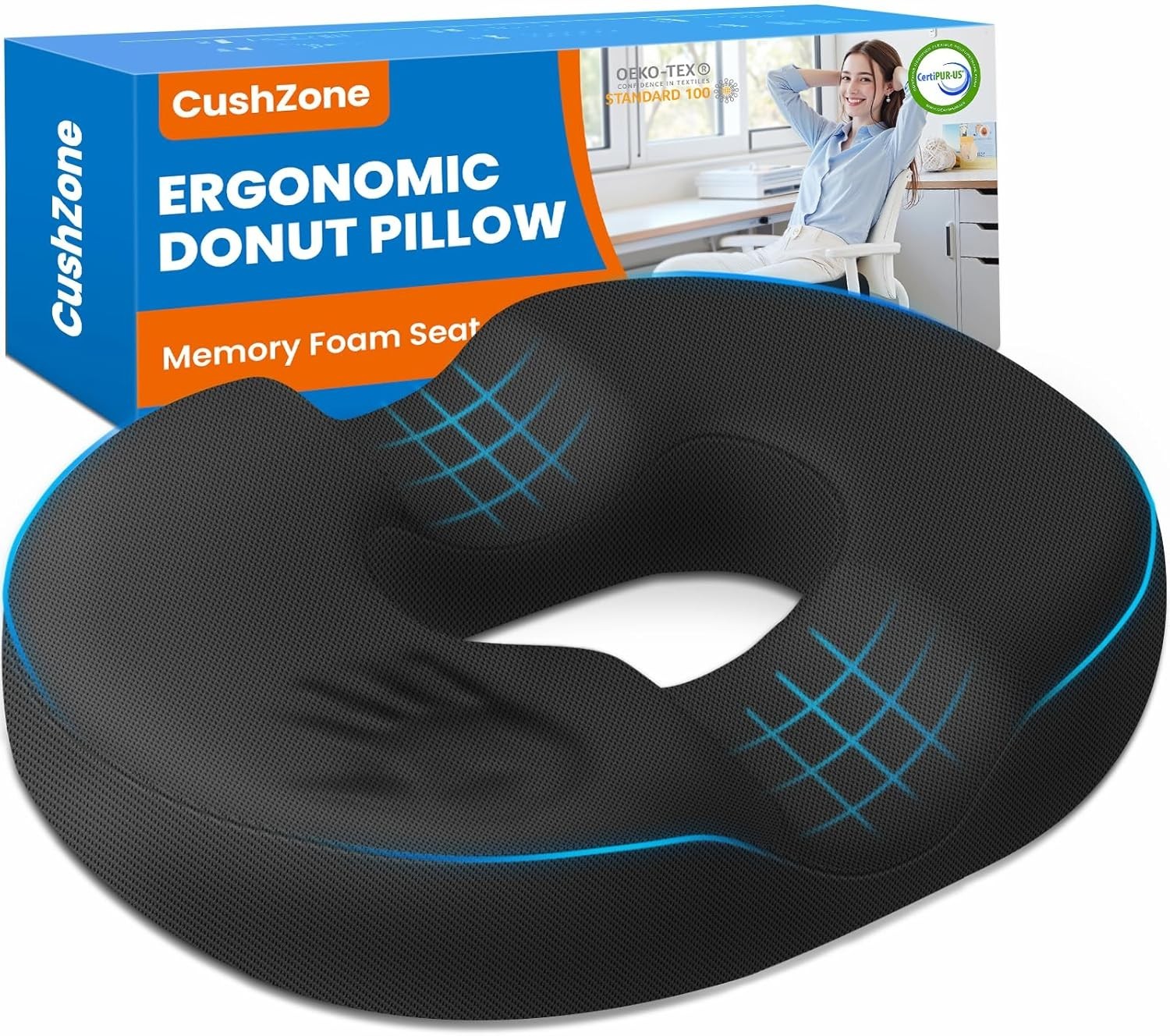 Donut Pillow for Tailbone Pain, Hemorrhoids - Cooling Gel Memory Foam Chair Seat Donut Pillow for Tailbone Pain, Hemorrhoids - Cooling Gel Memory Foam Chair Seat
