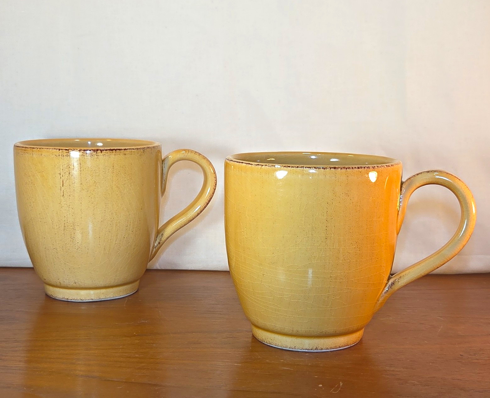 Pier 1 Toscana Gold Earthenware Hand Painted Discontinued Mugs Set of 2