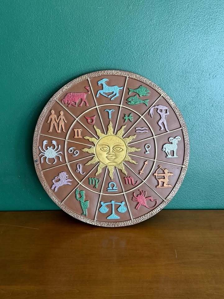 1960s/1970s Vintage Mid-Century Modern Chalkware Zodiac Wall Plaque 1960s/1970s Vintage Mid-Century Modern Chalkware Zodiac Wall Plaque