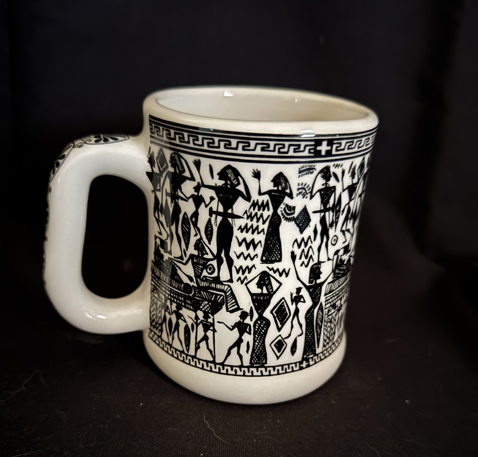 Vintage 1973 Geometrique Greek Pottery Mug Made in Hellas Greece 5”
