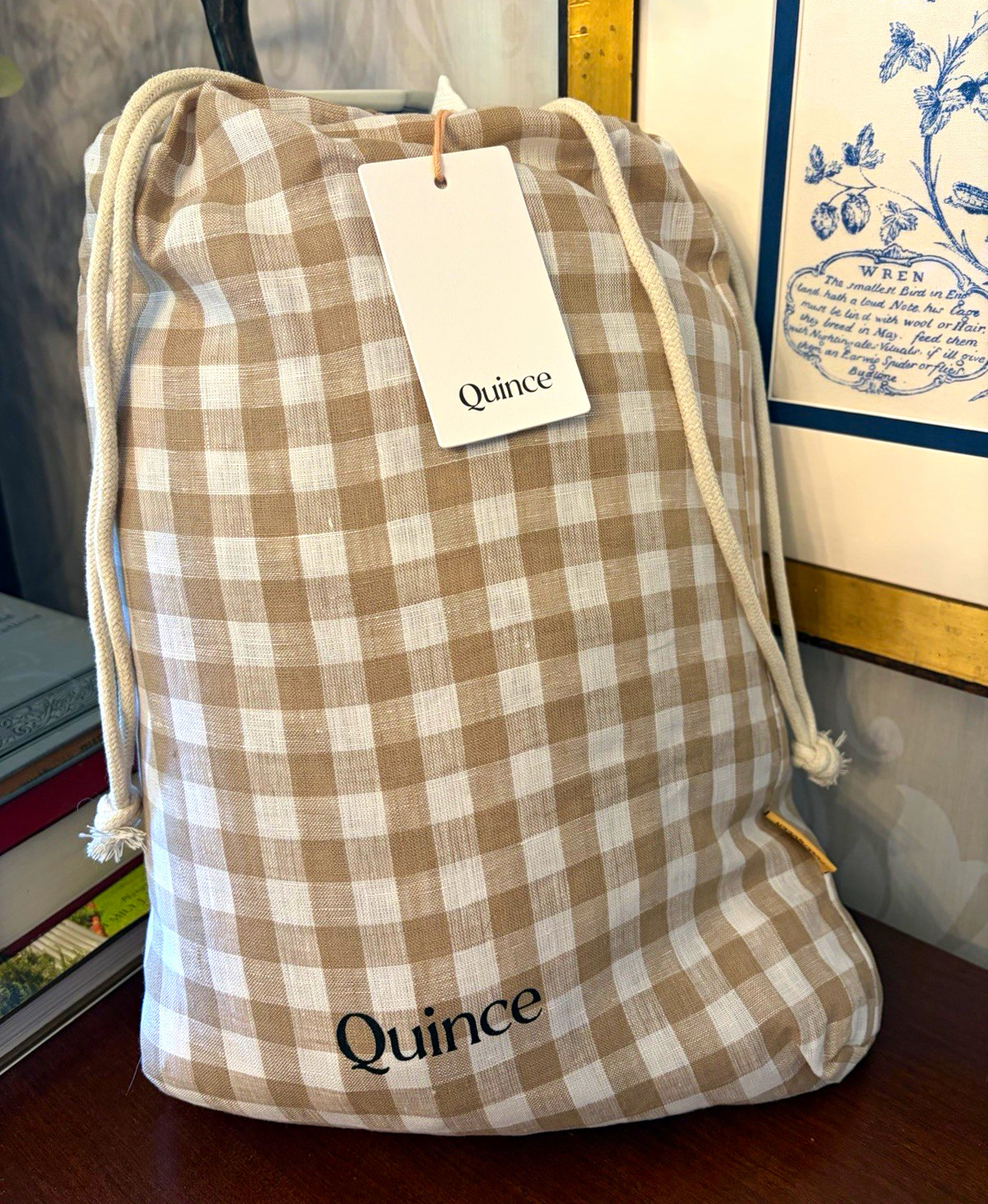Quince European Linen Duvet Cover Set Full/Queen Cafe Gingham 3 Piece