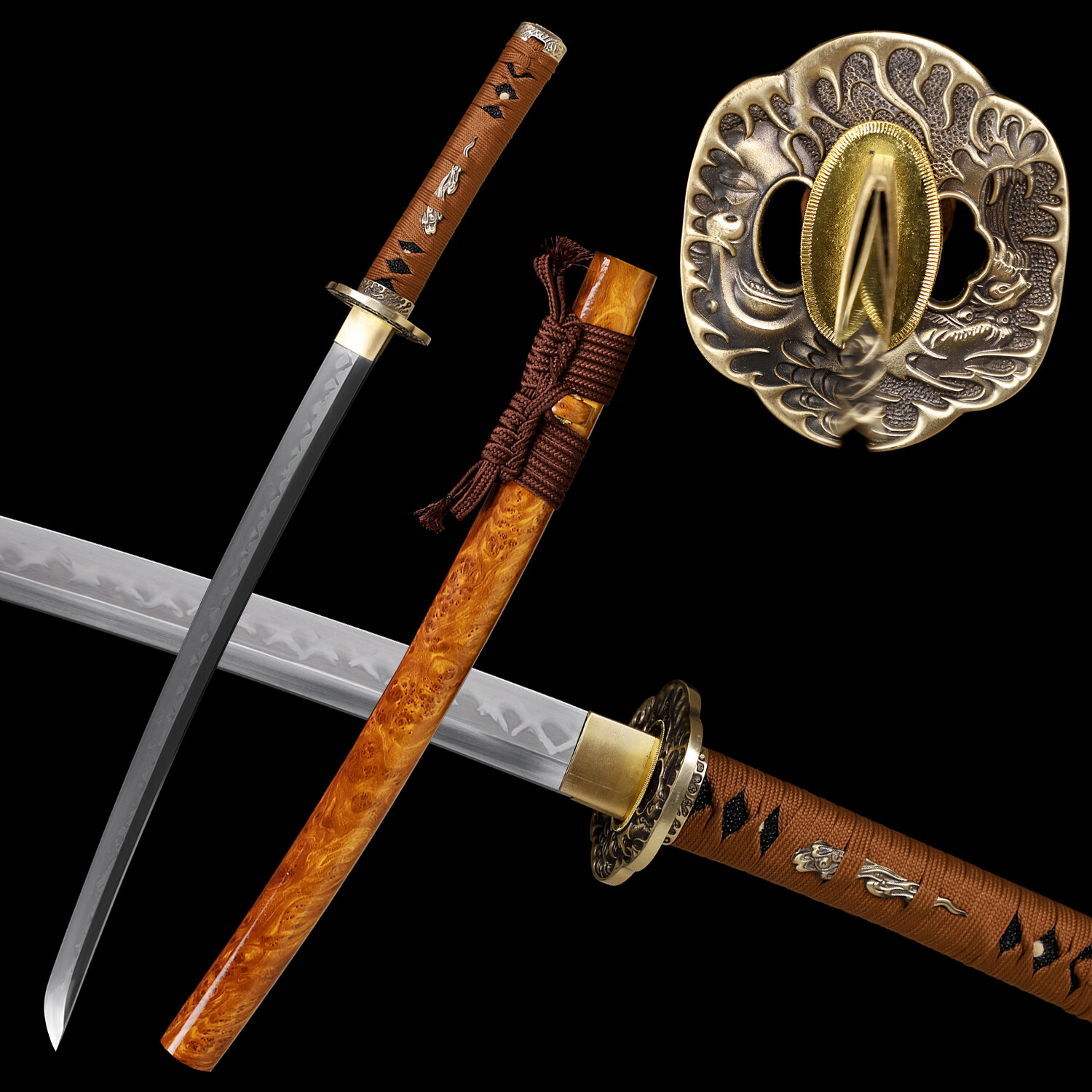 Handmade 30\'\' Wakizashi Sword  Real Hamon Clay Tempered L6 Steel Full Tang Sharp
