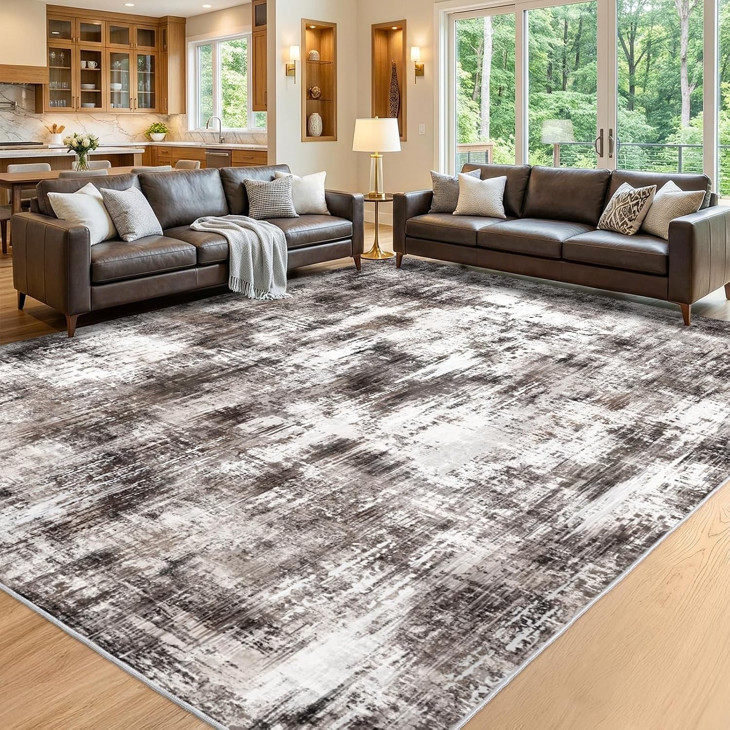 8x10Ft Low Pile Rug Area Rugs for Living Room Modern Abstract Rugs Brown 8x10Ft Low Pile Rug Area Rugs for Living Room Modern Abstract Rugs Brown