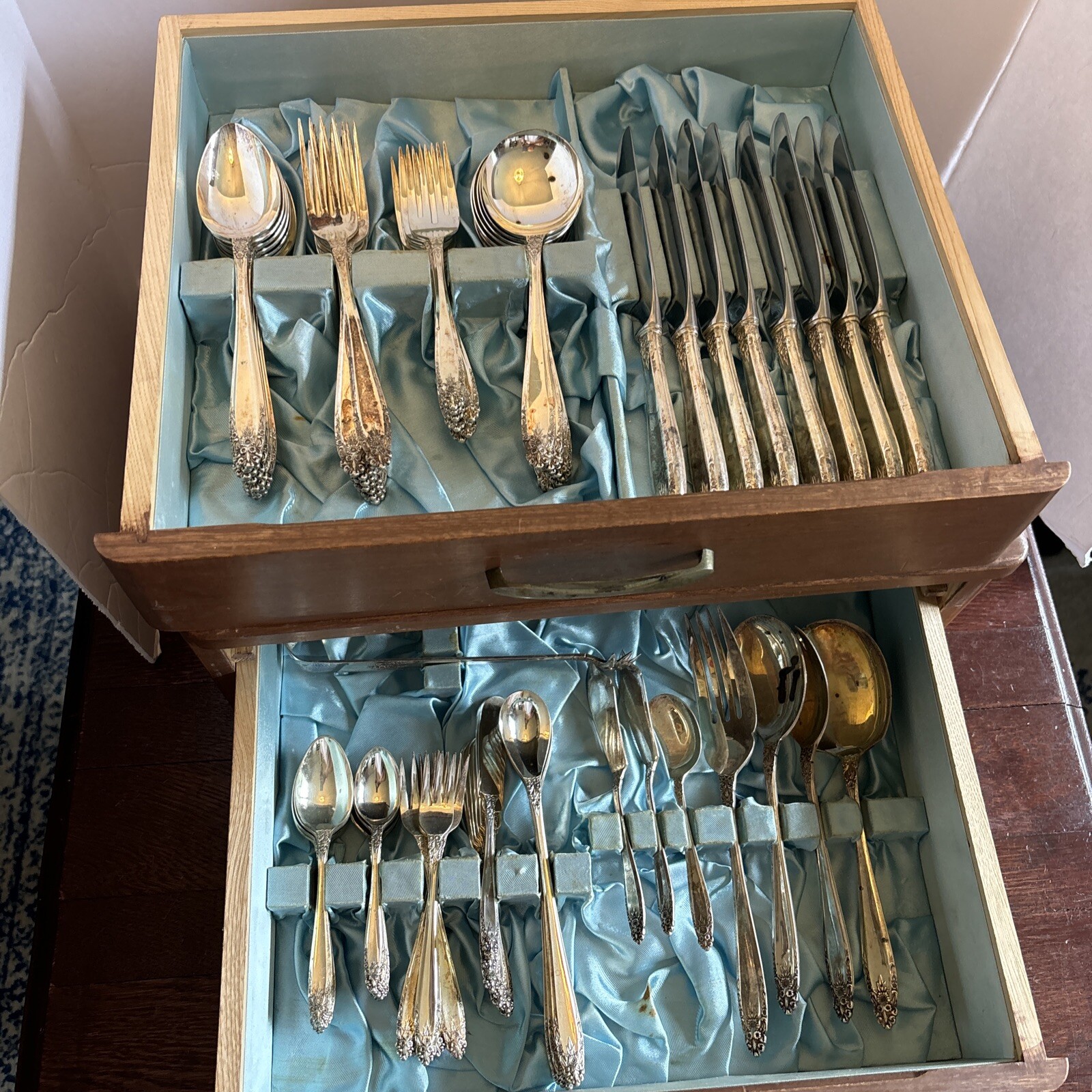 Vtg Eldan Nickel Silver  ELD15 Prelude Flatware Set Service For 8 Storage Chest