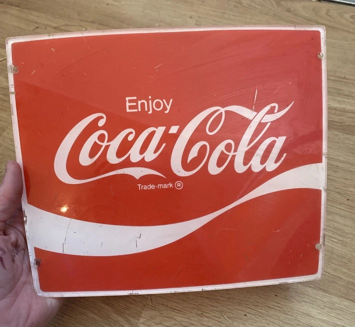 VTG Coca Cola Advertising Panel Heavy Plastic Lucite 10.75x8.75