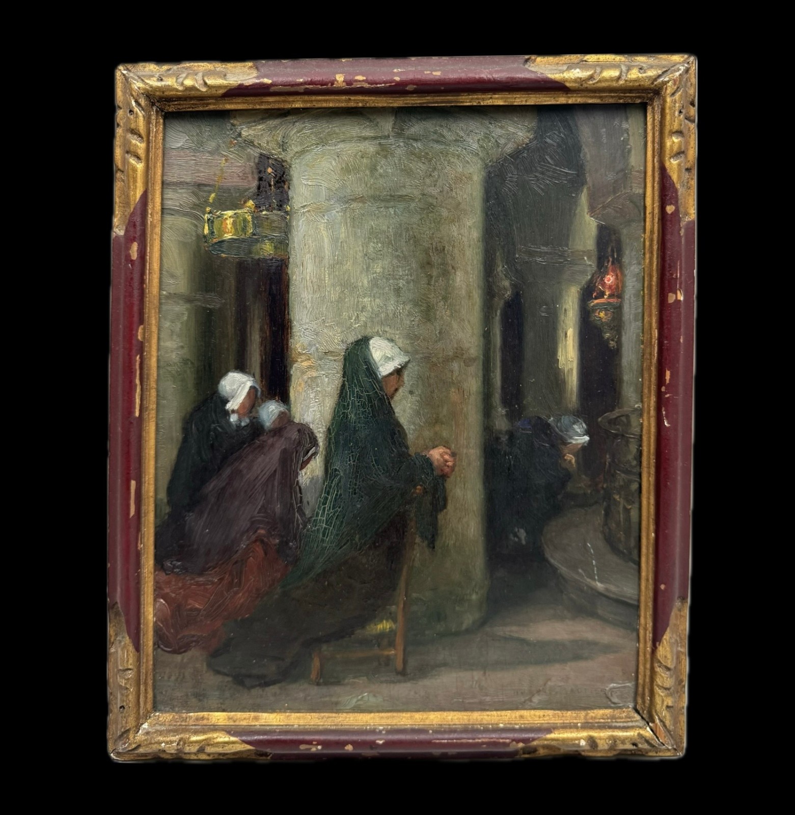 Antique Framed Oil Painting on Wood Panel, French School, Genre Scene Antique Framed Oil Painting on Wood Panel, French School, Genre Scene