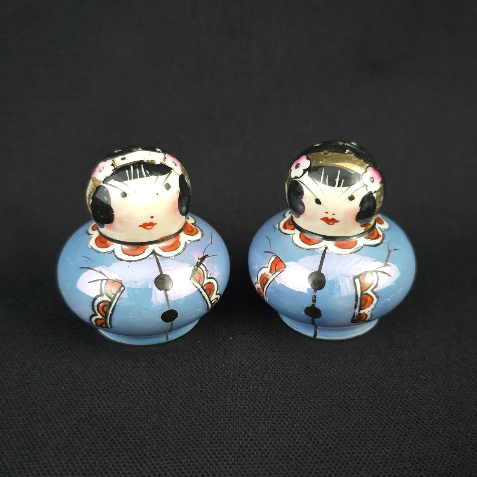 Japan Salt & Pepper S&P Japanese Women Asian Ladies Blue Lusterware Noritake?