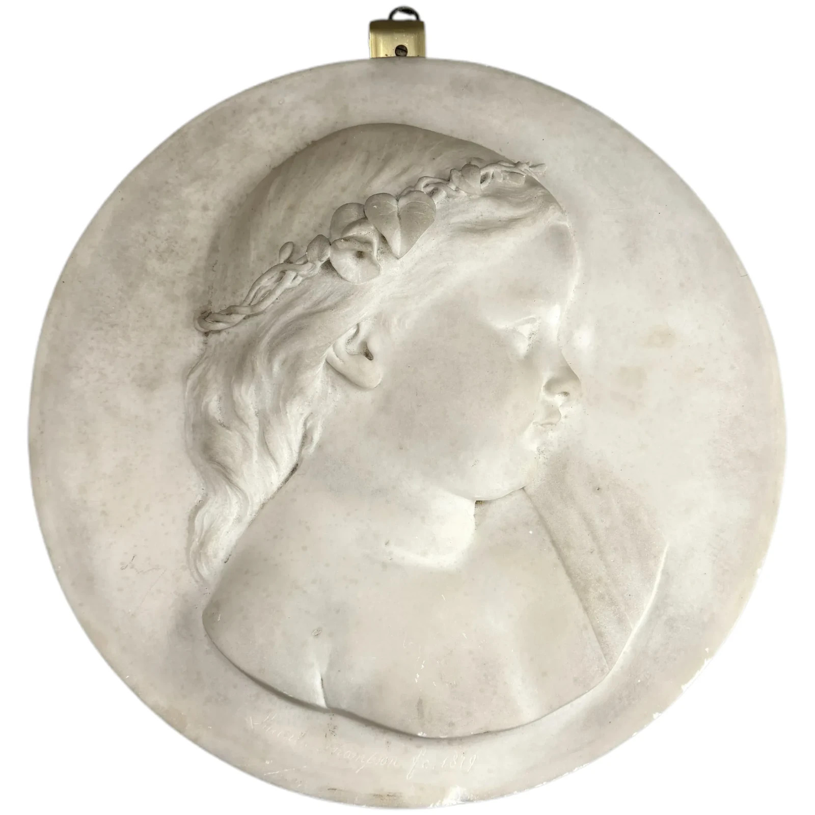 Launt Thompson, Marble Bas Relief Profile of a Young Girl, 1879