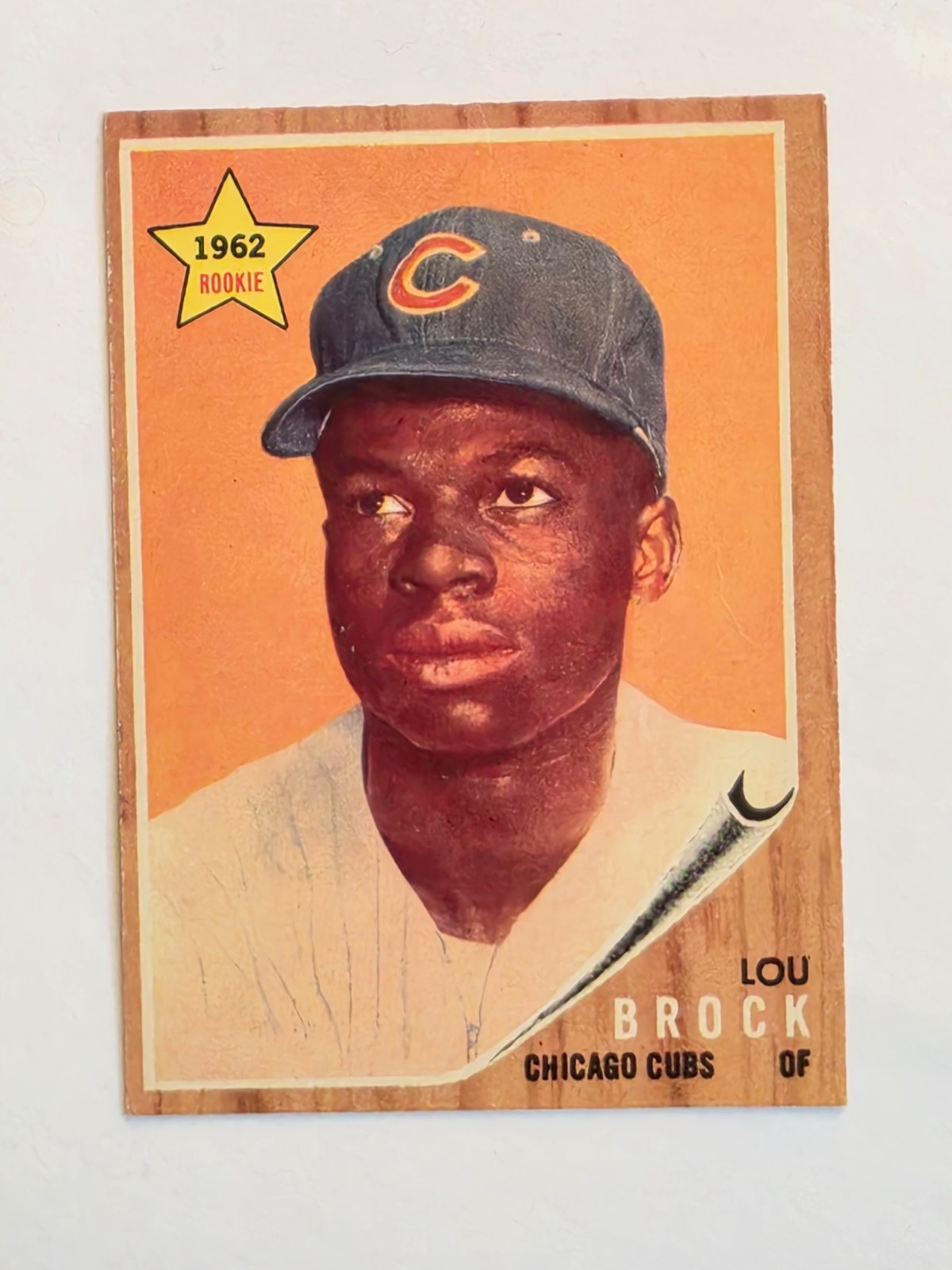1962 Topps Baseball Lou Brock #387 Rookie Bold Colors Cubs VG EX slight crease 1962 Topps Baseball Lou Brock #387 Rookie Bold Colors Cubs VG EX slight crease