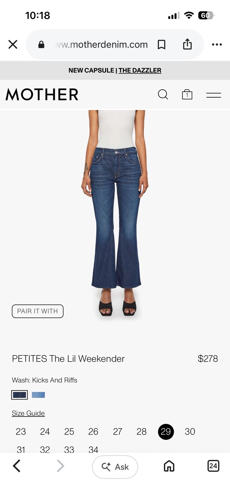 MOTHER JEANS, PETITES The Lil Weekender, Size 29. Worn ONCE MOTHER JEANS, PETITES The Lil Weekender, Size 29. Worn ONCE