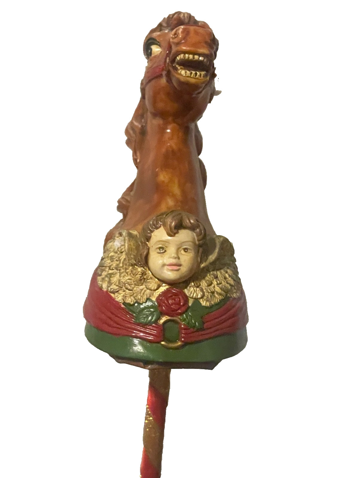 Vintage 1970s christmas Sylvestri Paper-Mâché Carousel Horse Head stick 13“ Vintage 1970s christmas Sylvestri Paper-Mâché Carousel Horse Head stick 13“