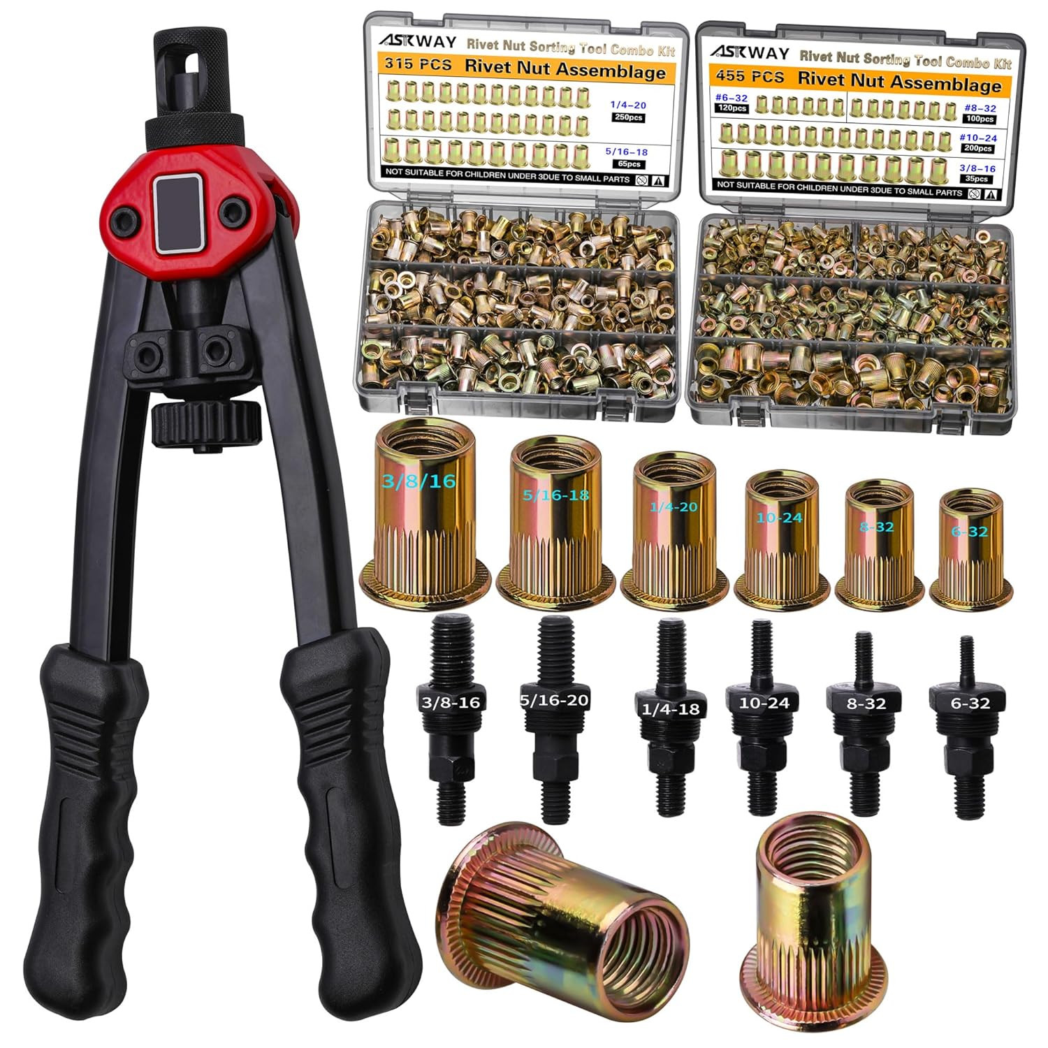 ASE Pressure Rivet Nut Tool Kit, 770Pcs Imperial Rivet Nut