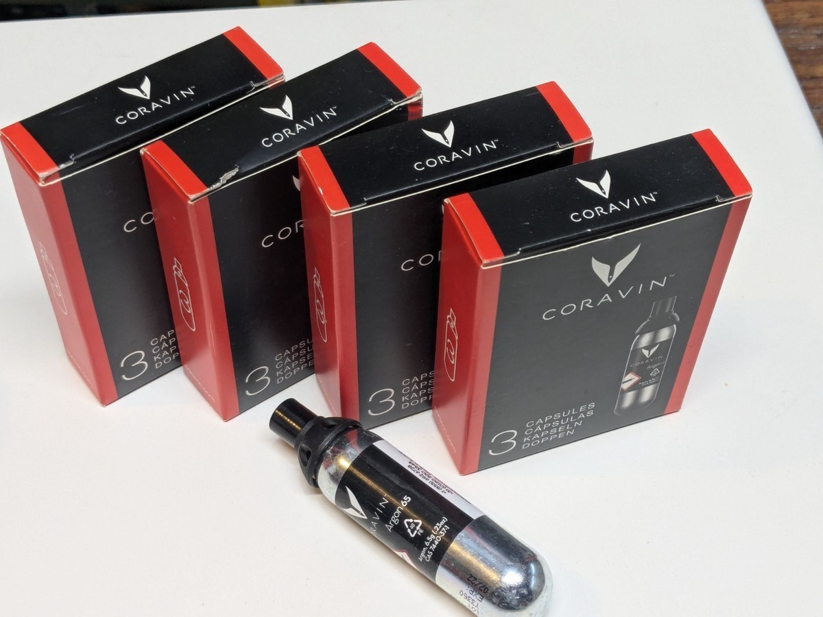 Share Coravin 1000 Argon Gas Capsules 12 total in 4 packs of 3 Share Coravin 1000 Argon Gas Capsules 12 total in 4 packs of 3