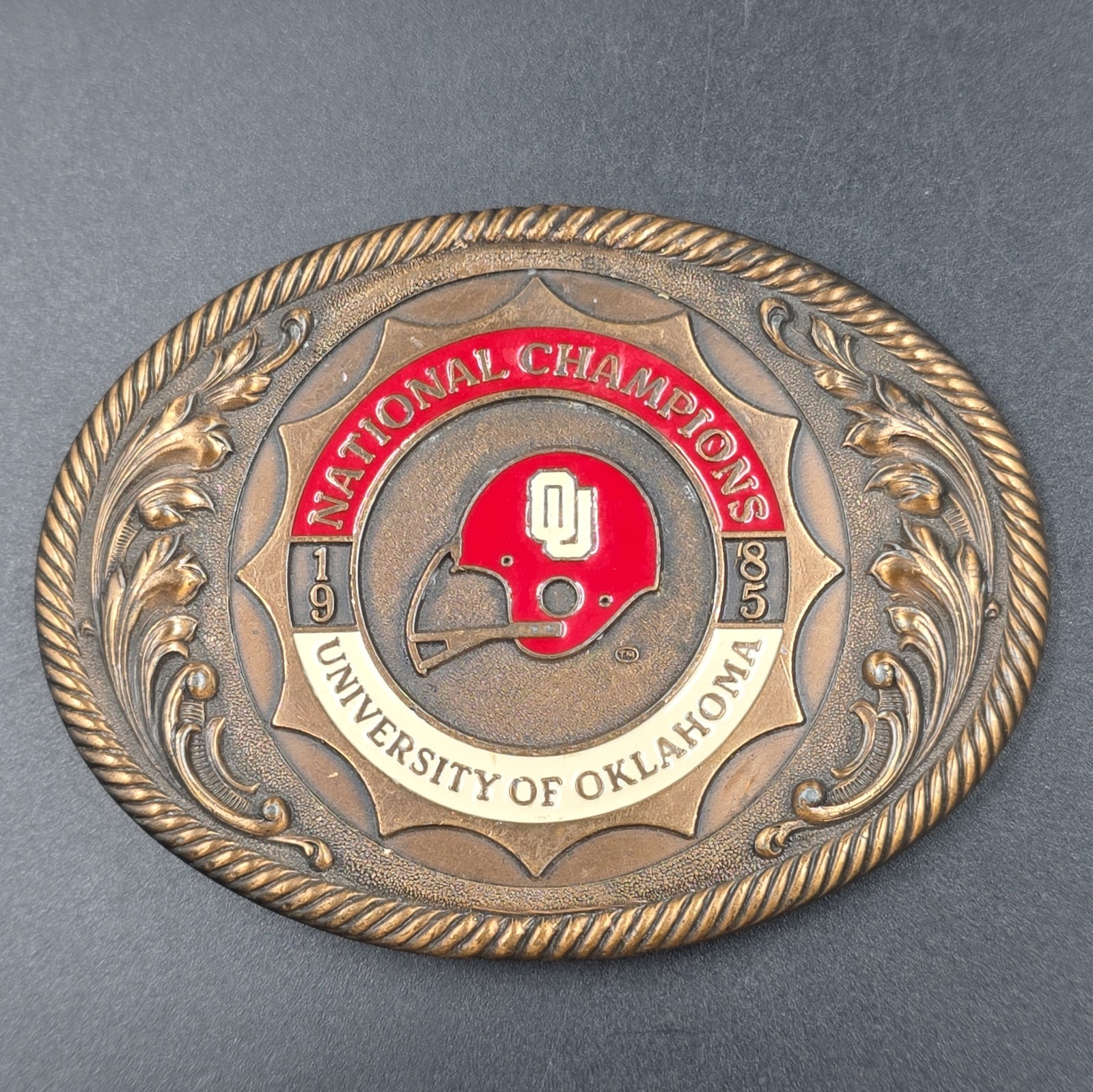 Vintage Oklahoma Sooners 1985 National Champions Belt Buckle OU Football NCAA
