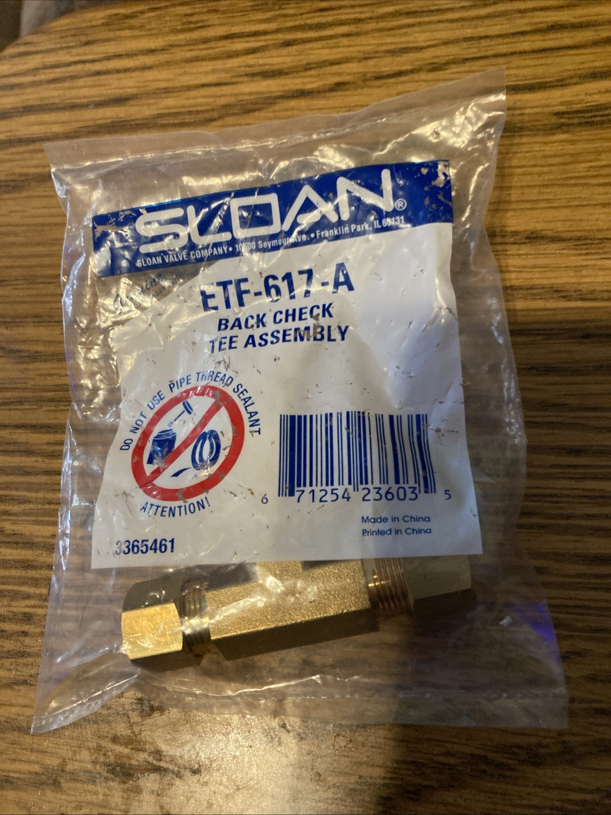 SLOAN ETF-617-A BACK CHECK TEE ASSEMBLY, NEW