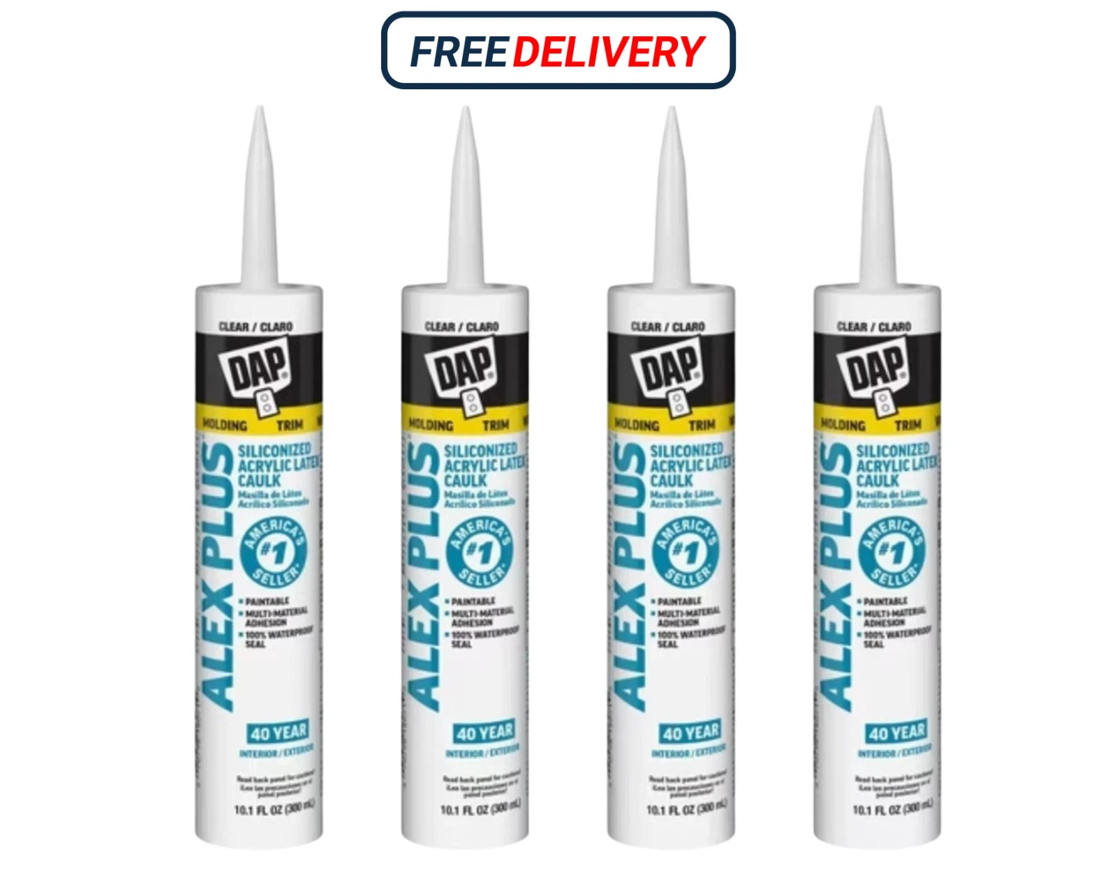 (4 Pack) Alex plus 10.1 Oz Clear All Purpose Acrylic Latex Caulk plus Silicone (4 Pack) Alex plus 10.1 Oz Clear All Purpose Acrylic Latex Caulk plus Silicone