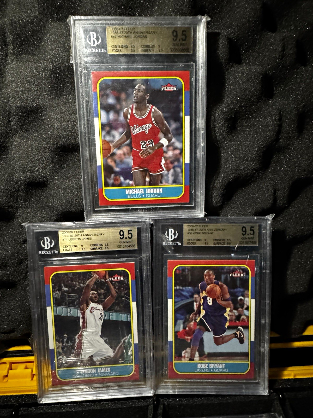 Fleer 2006-07 20th Anniversary BGS 9.5 Graded Lot (3) Jordan LeBron Kobe Fleer 2006-07 20th Anniversary BGS 9.5 Graded Lot (3) Jordan LeBron Kobe