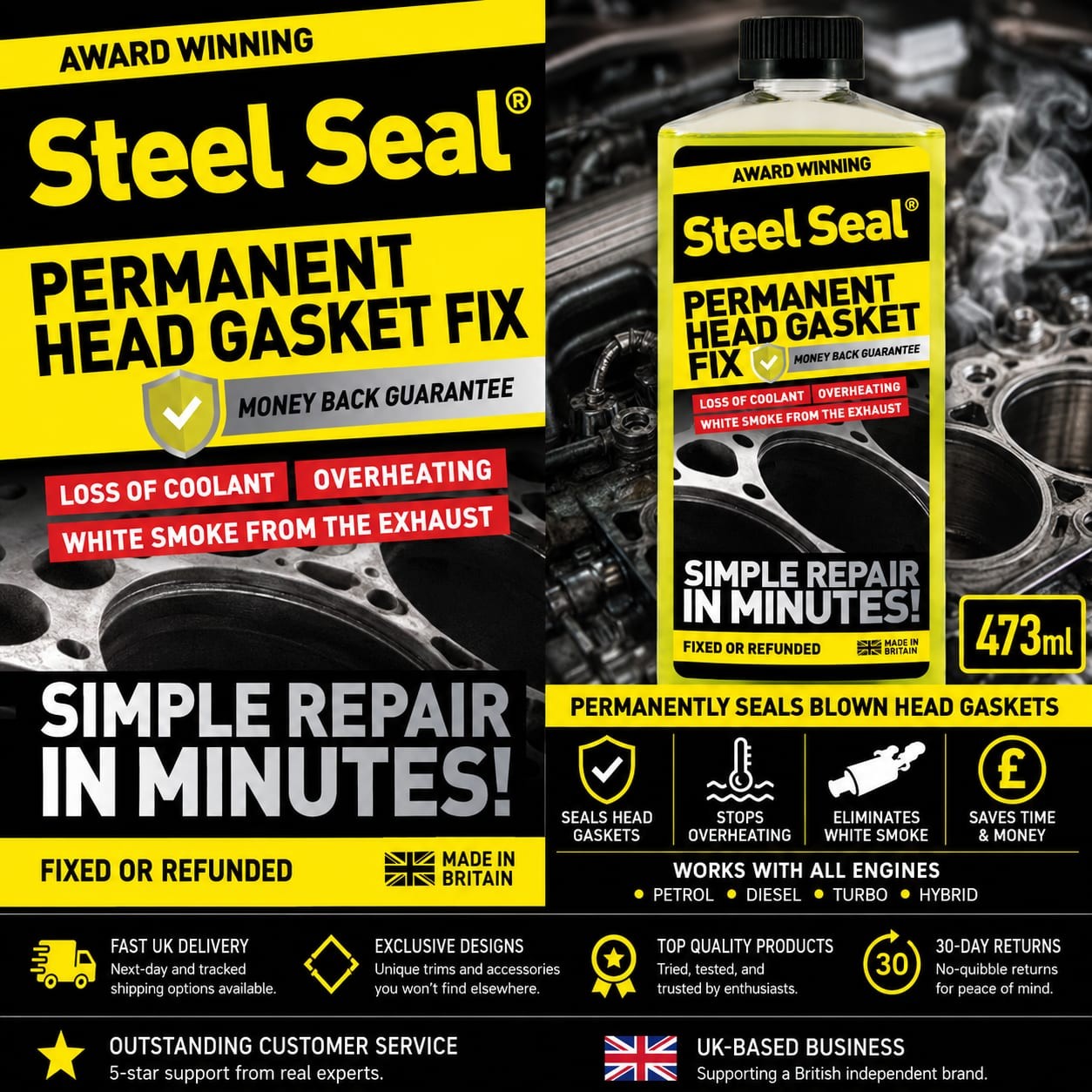 Steel Seal Head Gasket Repair Fix Coolant Loss Overheating White Smoke