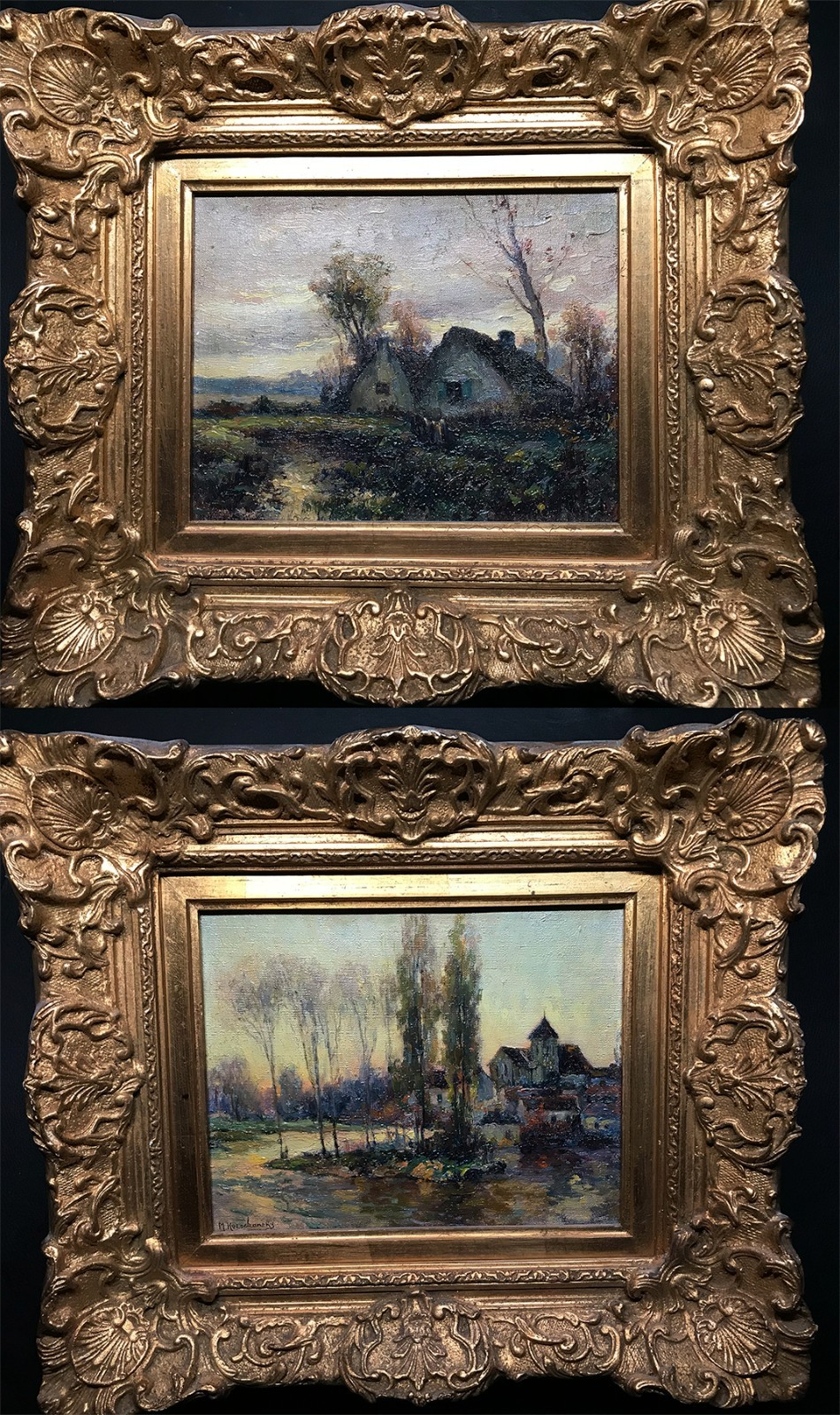 2 Antique Michel Korochansky Signed Oils Montigny French Landscapes 1890-1910