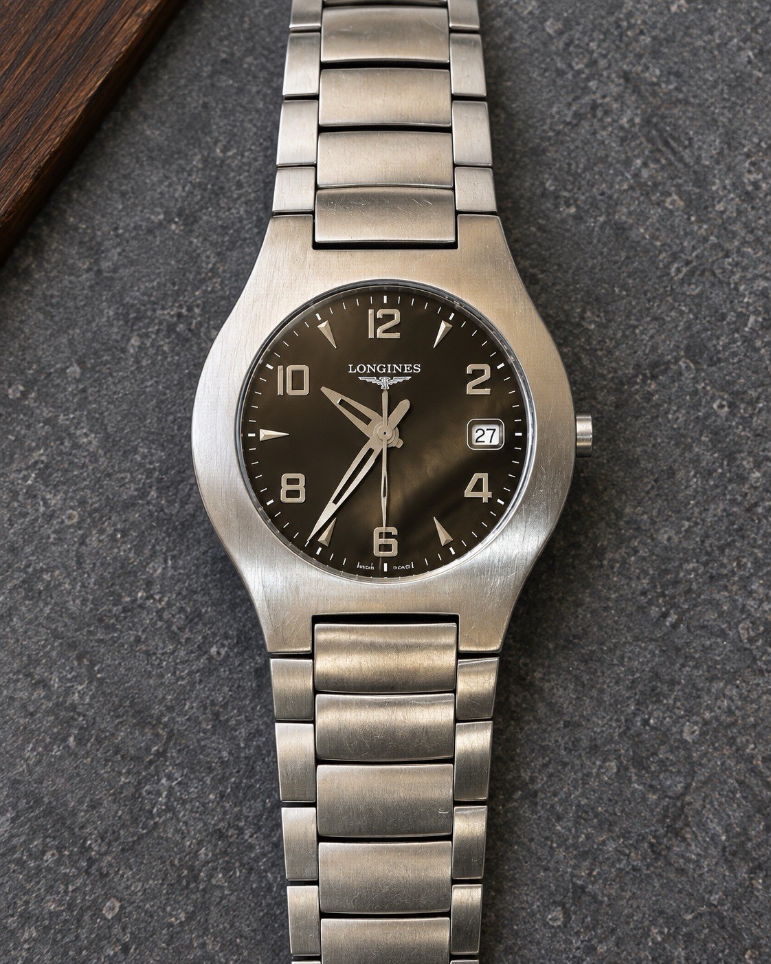 Longines Oposition L3.617.4 Swiss Quartz 36mm Black Dial Steel Bracelet Box Men