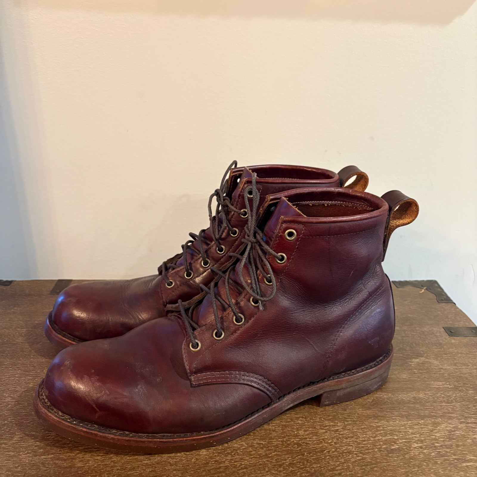 VTG LL Bean Mens Chippewa Brown Leather Service Boots 14 EE Vibram Made USA
