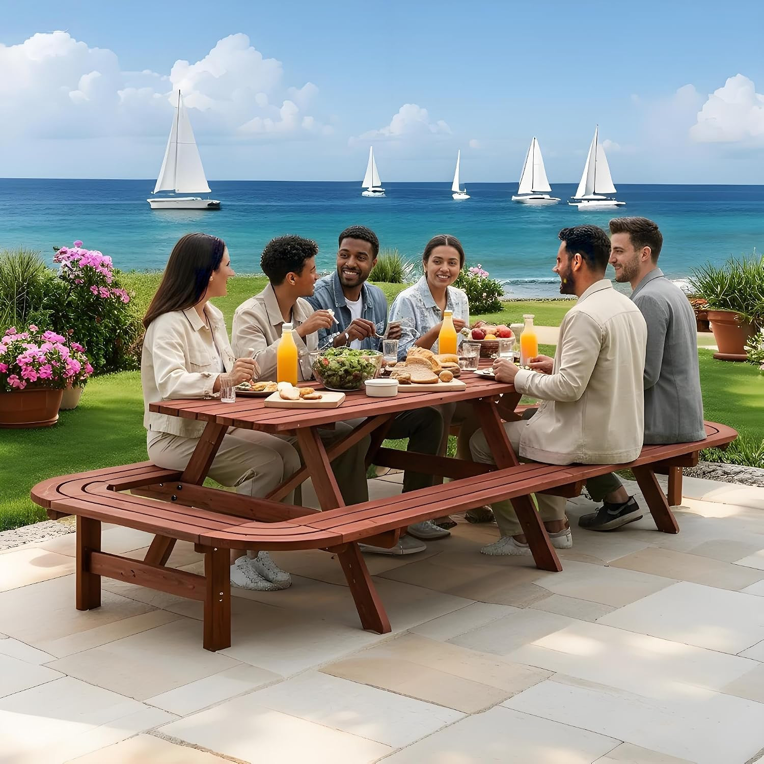 8-Foot Large Outdoor Picnic Table with Benches