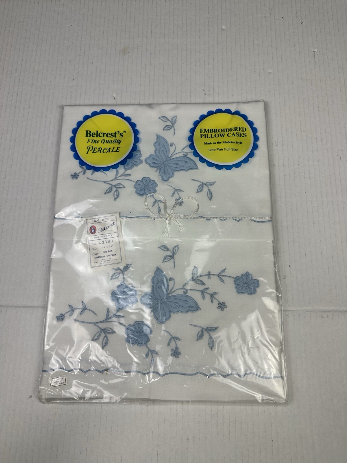 Vtg Belcrest’s Embroidered Butterfly Pillow Cases Floral Standard Percale NEW