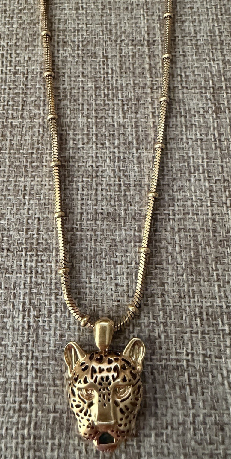 Kendra Scott Maura Jaguar Short Pendant Necklace Vintage Gold Sage Serpentine