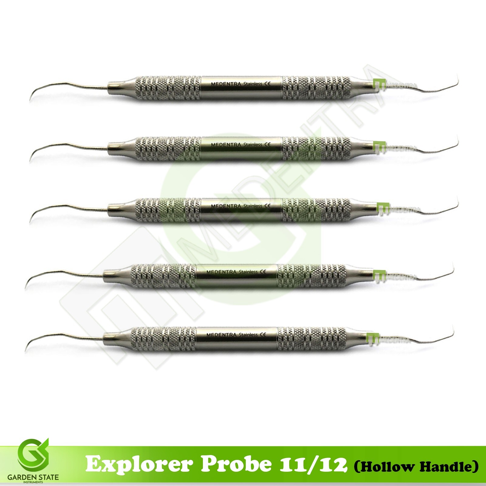 5Pcs Dental 11/12 Explorer-Probe Hollow Handle Diagnostic Plaque Sickle Scaler
