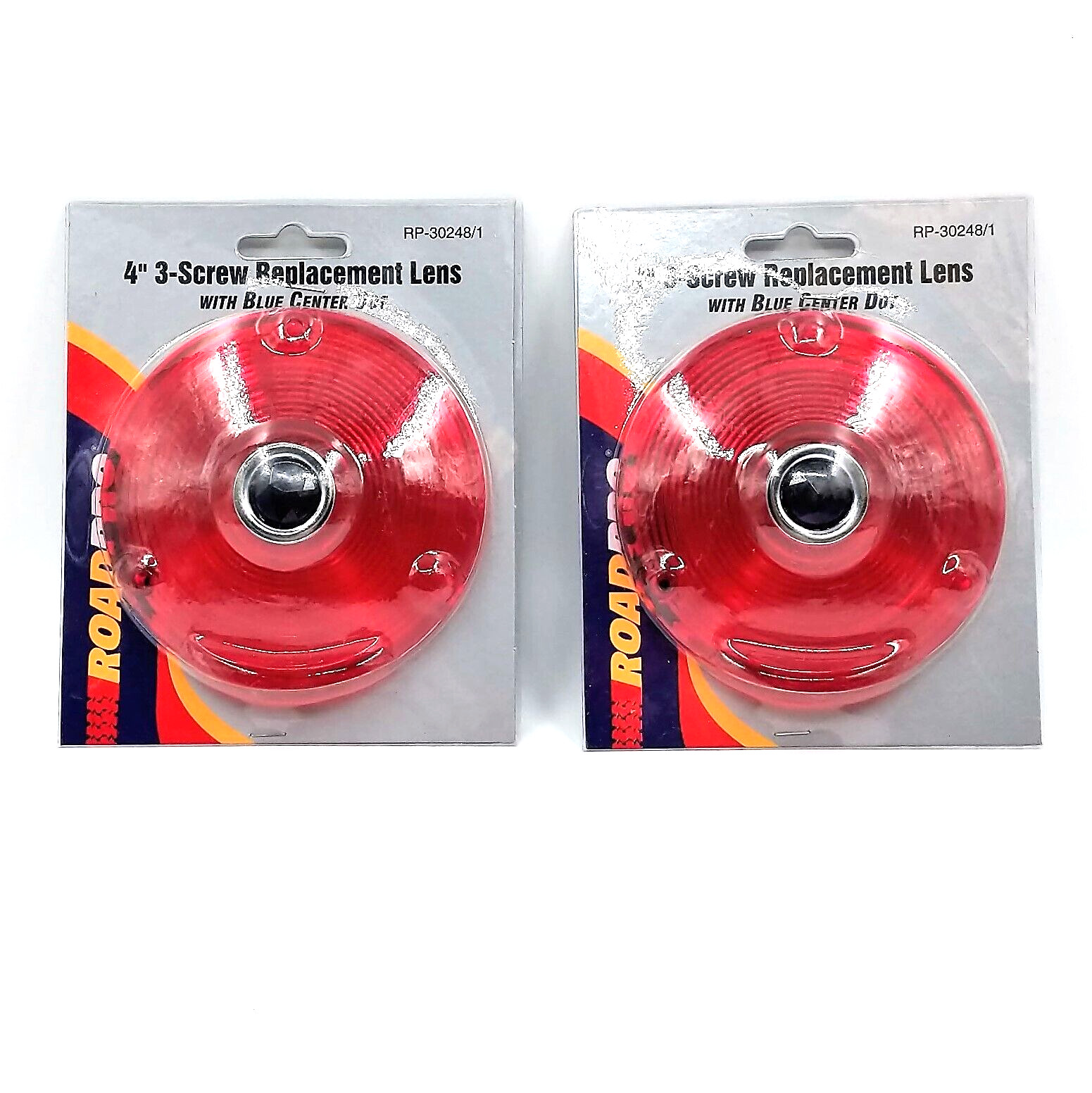 NOS Lot of 2 Red Replacement Light Lenses w/Blue Dot Center, Universal 3-Screw NOS Lot of 2 Red Replacement Light Lenses w/Blue Dot Center, Universal 3-Screw