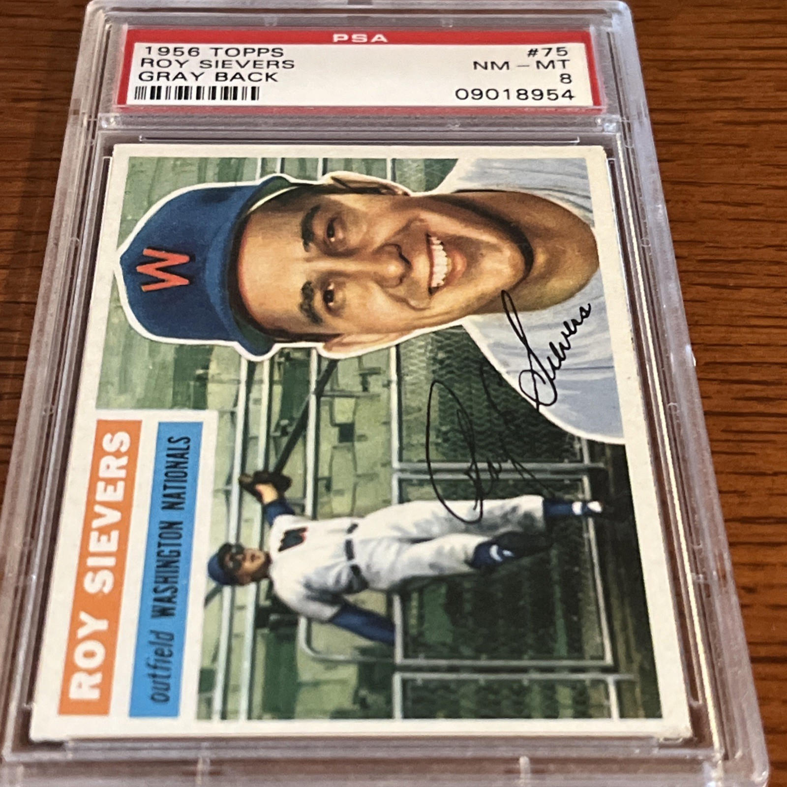 1956 TOPPS #75 ROY SIEVERS GRAY BACK PSA 8 1956 TOPPS #75 ROY SIEVERS GRAY BACK PSA 8