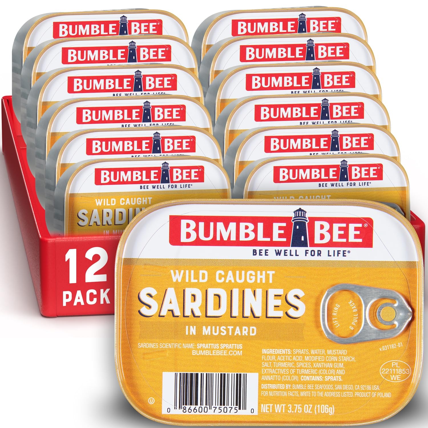 Bumble Bee Sardines in Mustard Sauce, 3.75 oz Tin Ounce (Pack of 12) Bumble Bee Sardines in Mustard Sauce, 3.75 oz Tin Ounce (Pack of 12)