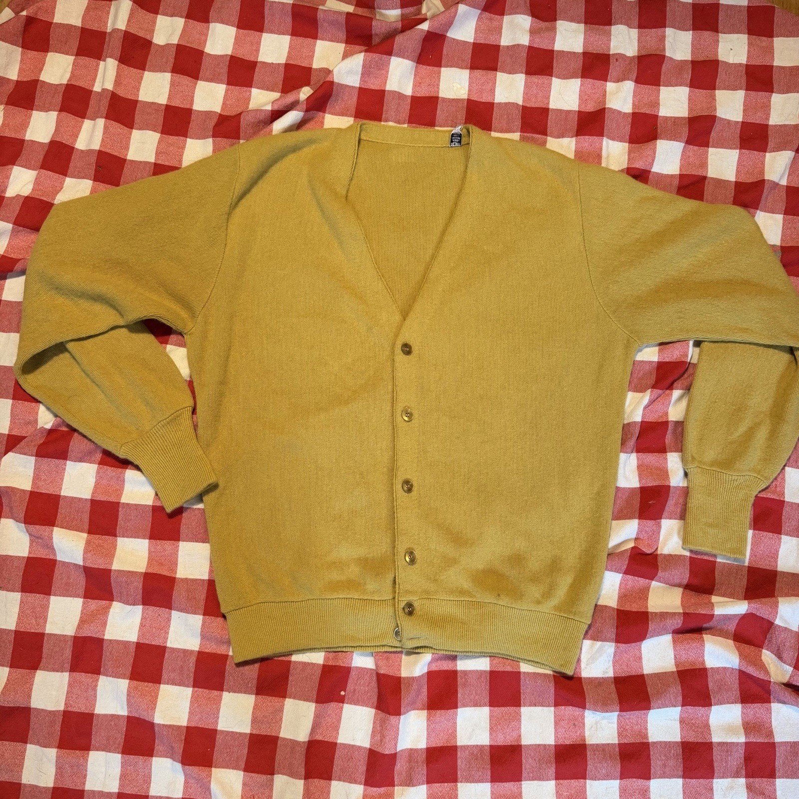 True Vintage 1960s Mustard Yellow Cardigan Sweater Size M/L USA Made Wool