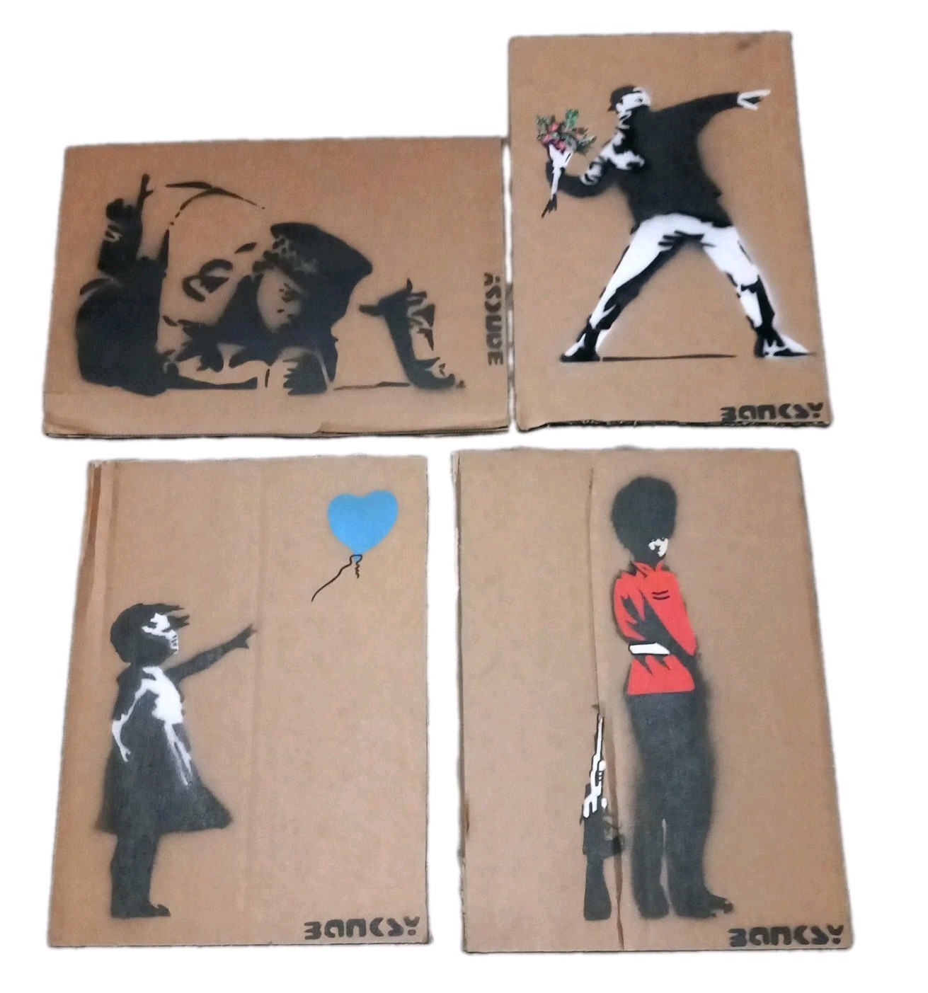Banksy Dismaland Cardboard art bundle 4 pieces signed original 2015 balloon girl Banksy Dismaland Cardboard art bundle 4 pieces signed original 2015 balloon girl