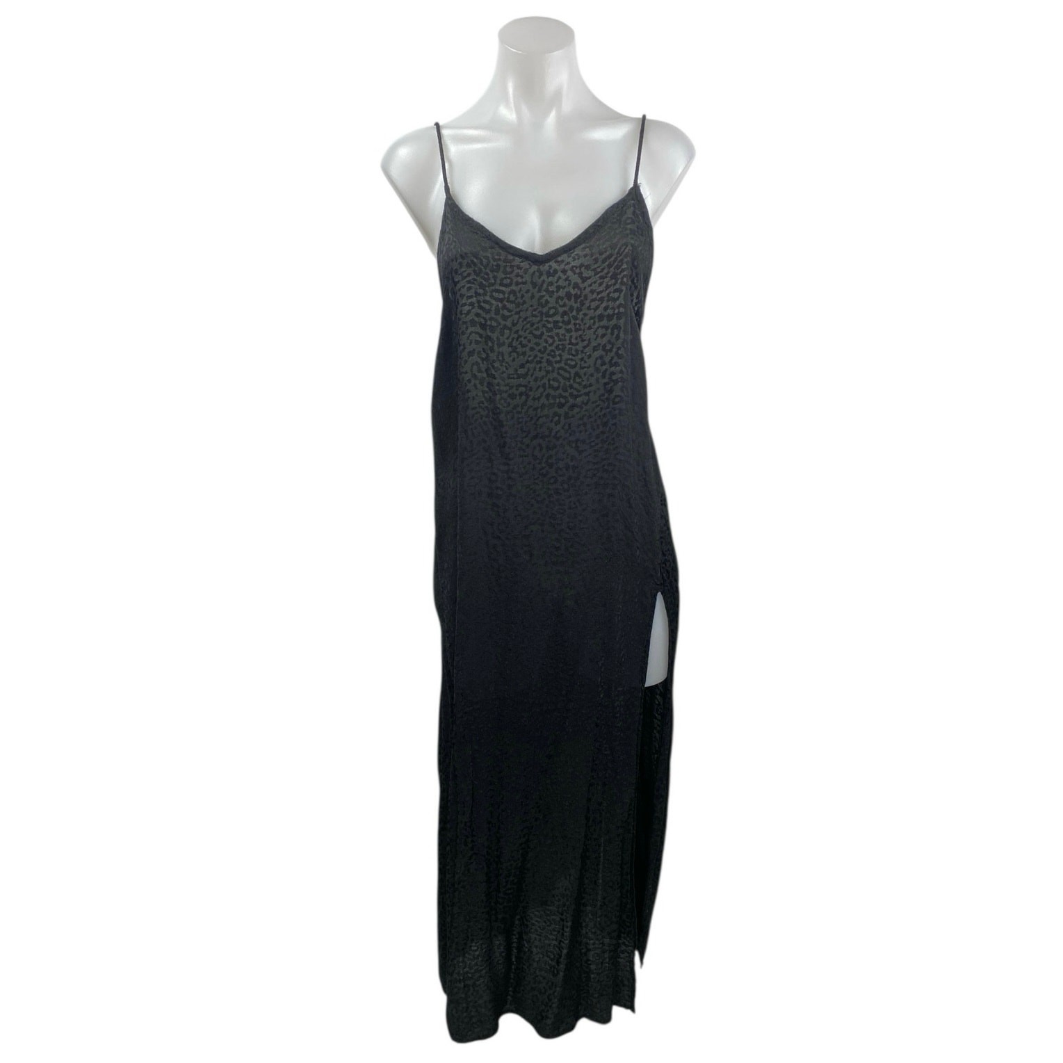 Motel Womens Black Sleeveless Leopard Slit Open Back Cami Midi Slip Dress Size S Motel Womens Black Sleeveless Leopard Slit Open Back Cami Midi Slip Dress Size S