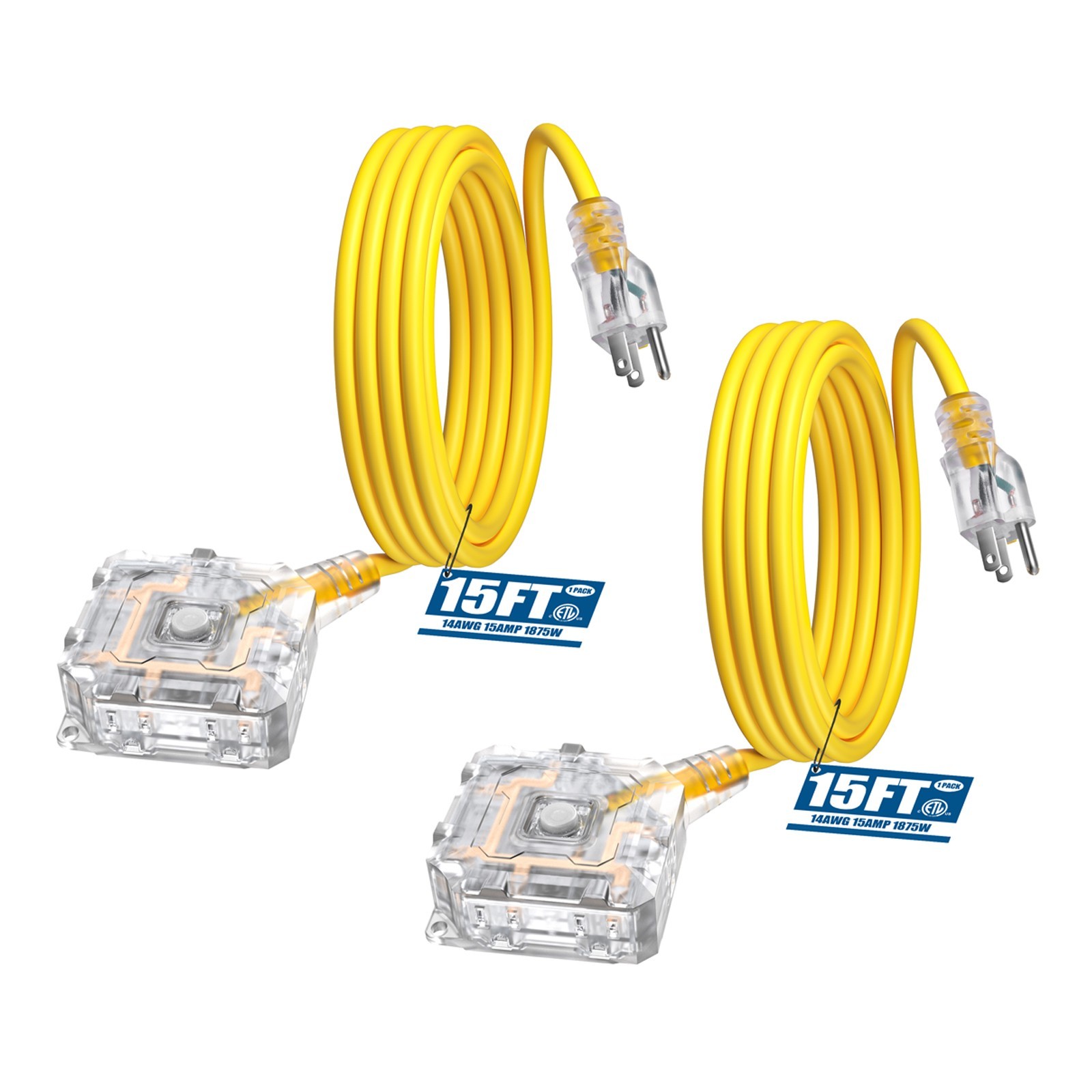 DEWENWILS 2 pack 15FT Outdoor Heavy Duty Extension Cord, 14/3 AWG SJTW 6 Outlets DEWENWILS 2 pack 15FT Outdoor Heavy Duty Extension Cord, 14/3 AWG SJTW 6 Outlets
