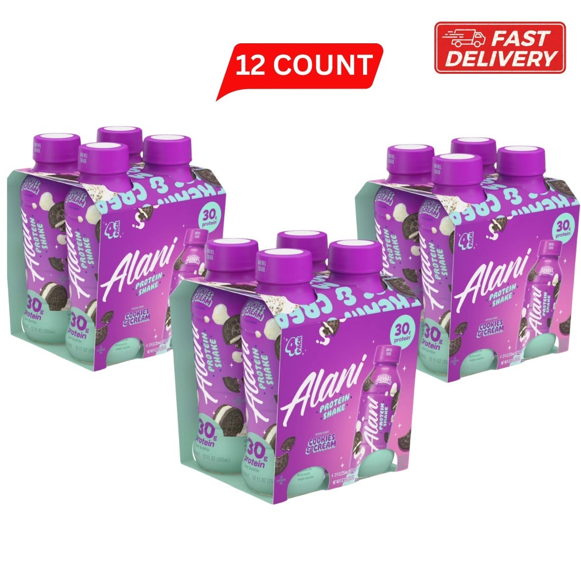 Alani Nu Protein Shake, Cookies & Cream, 12 Fl Oz, 3 Pack, 30g Protein 12 Count Alani Nu Protein Shake, Cookies & Cream, 12 Fl Oz, 3 Pack, 30g Protein 12 Count