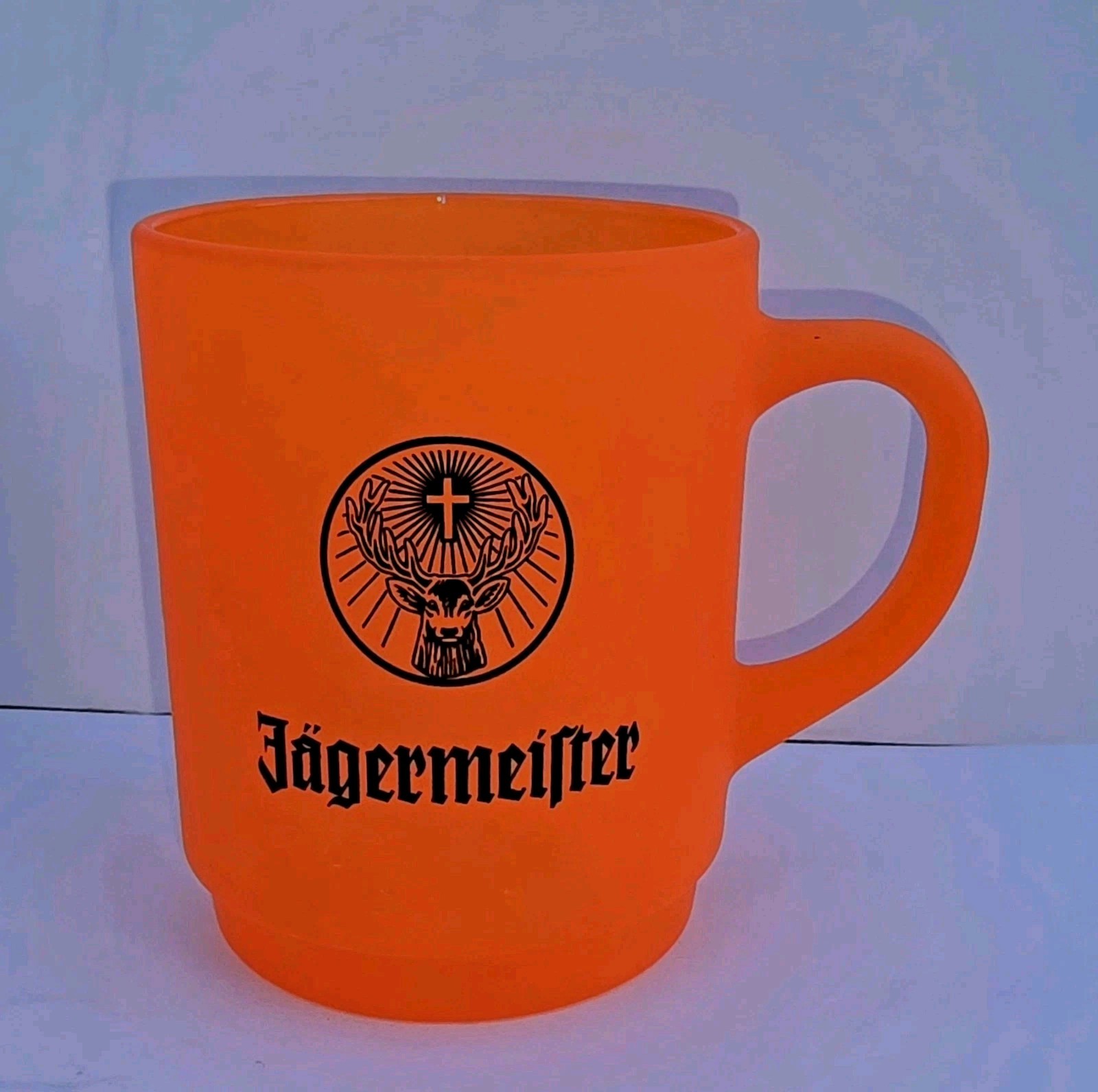 Jagermeister Neon Orange Frosted Glass Mug Cup Vintage Y2K Bar Euro Promo Rare Jagermeister Neon Orange Frosted Glass Mug Cup Vintage Y2K Bar Euro Promo Rare