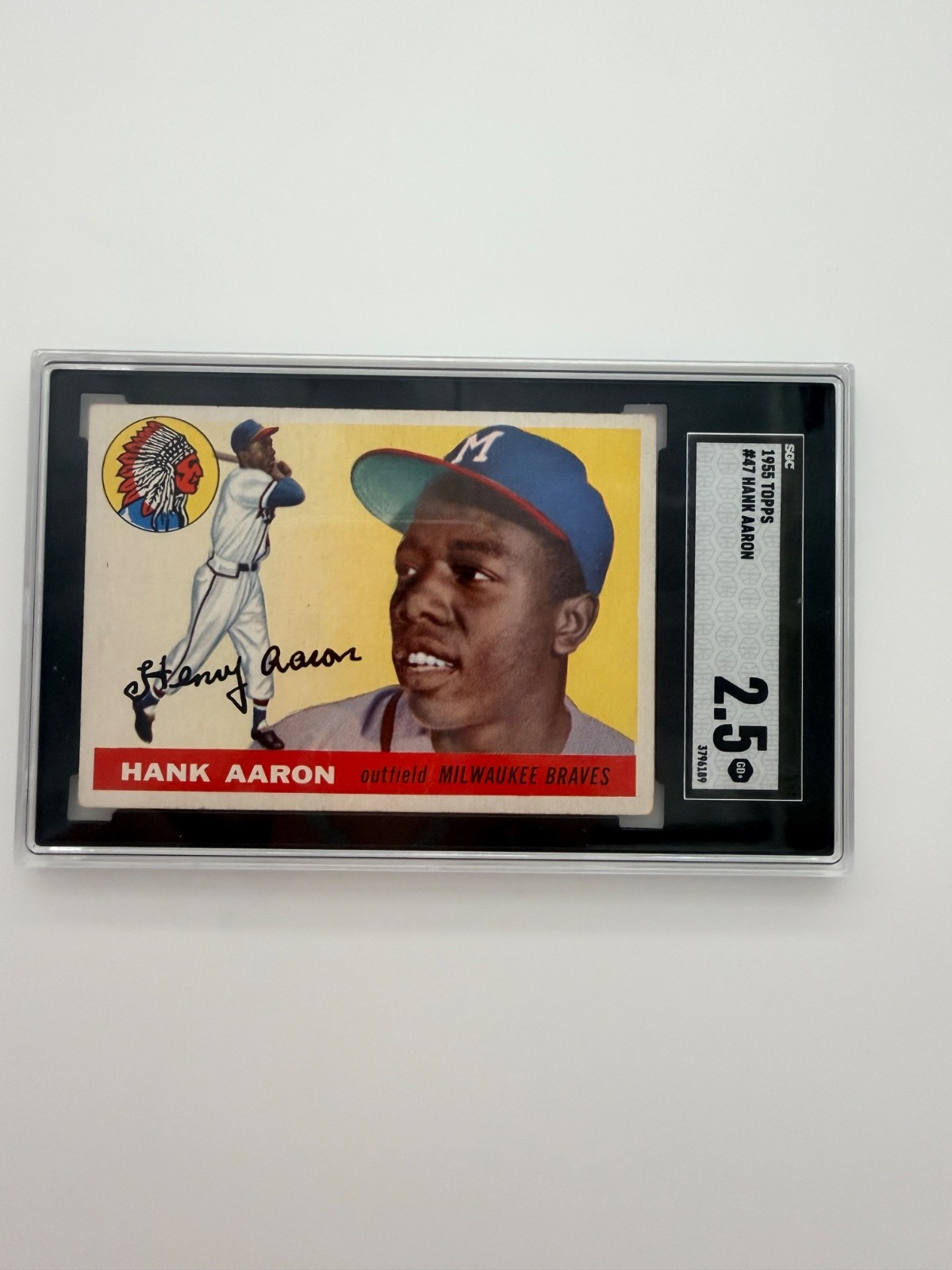1955 Topps #47 Hank Aaron 2nd Year SGC 2.5 GD+ Milwaukee Braves HOF