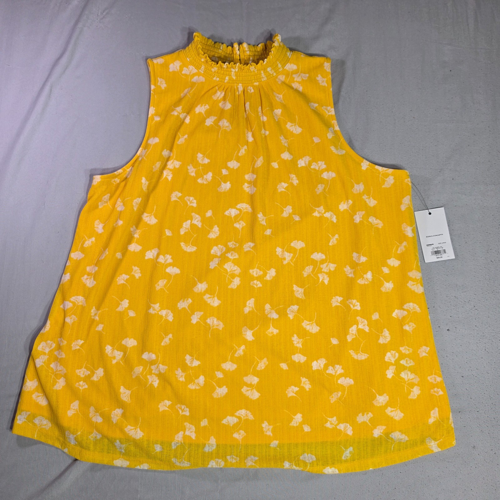 NWT Apt. 9 Women\'s Yellow White Floral Print Sleeveless Keyhole Back Top  Sz L