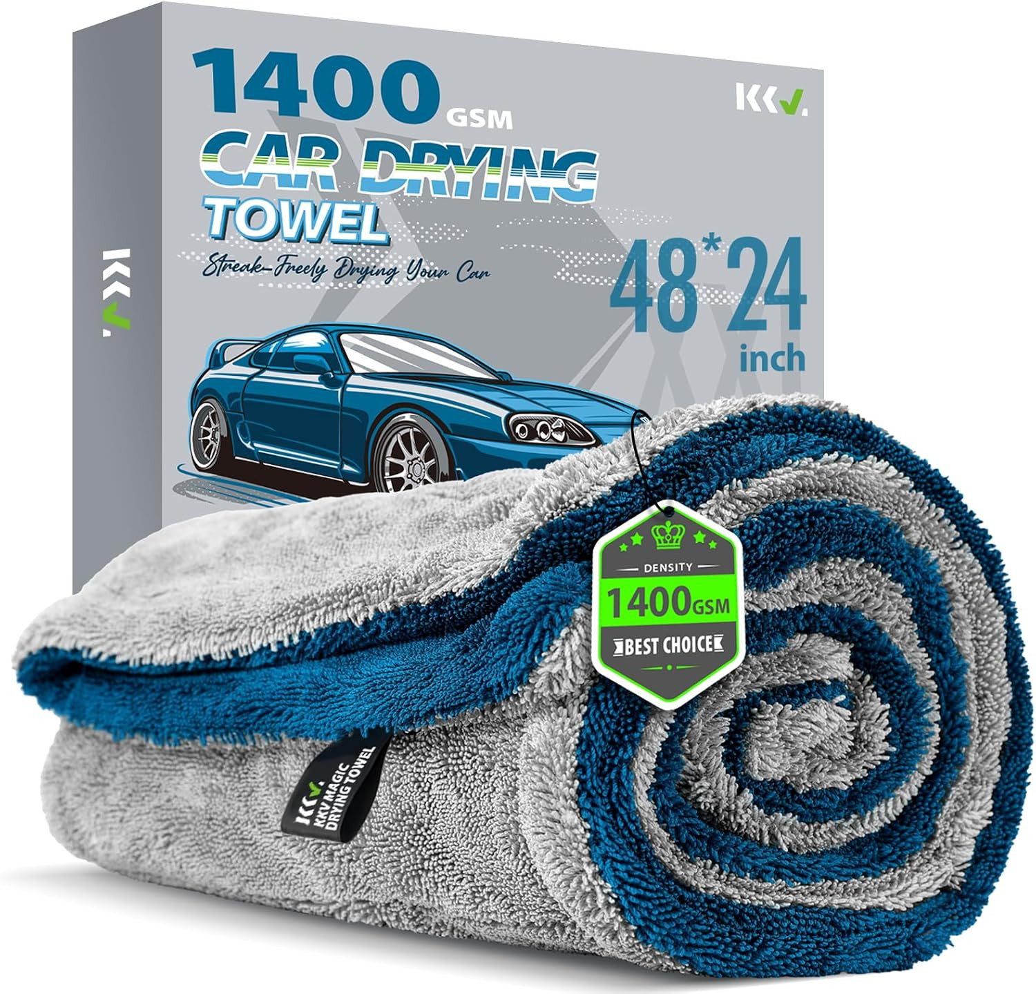 KKV Full-Sized SUV Drying Towel, 48”x24” Dual Sided Microfiber Car Cleaning Towe