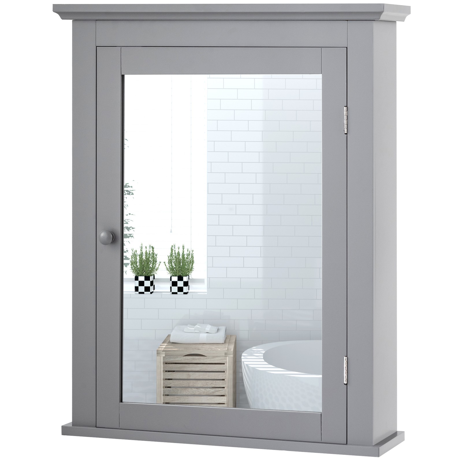 Costway Bathroom Mirror Cabinet Wall Mounted Adjustable Shelf Medicine Gray