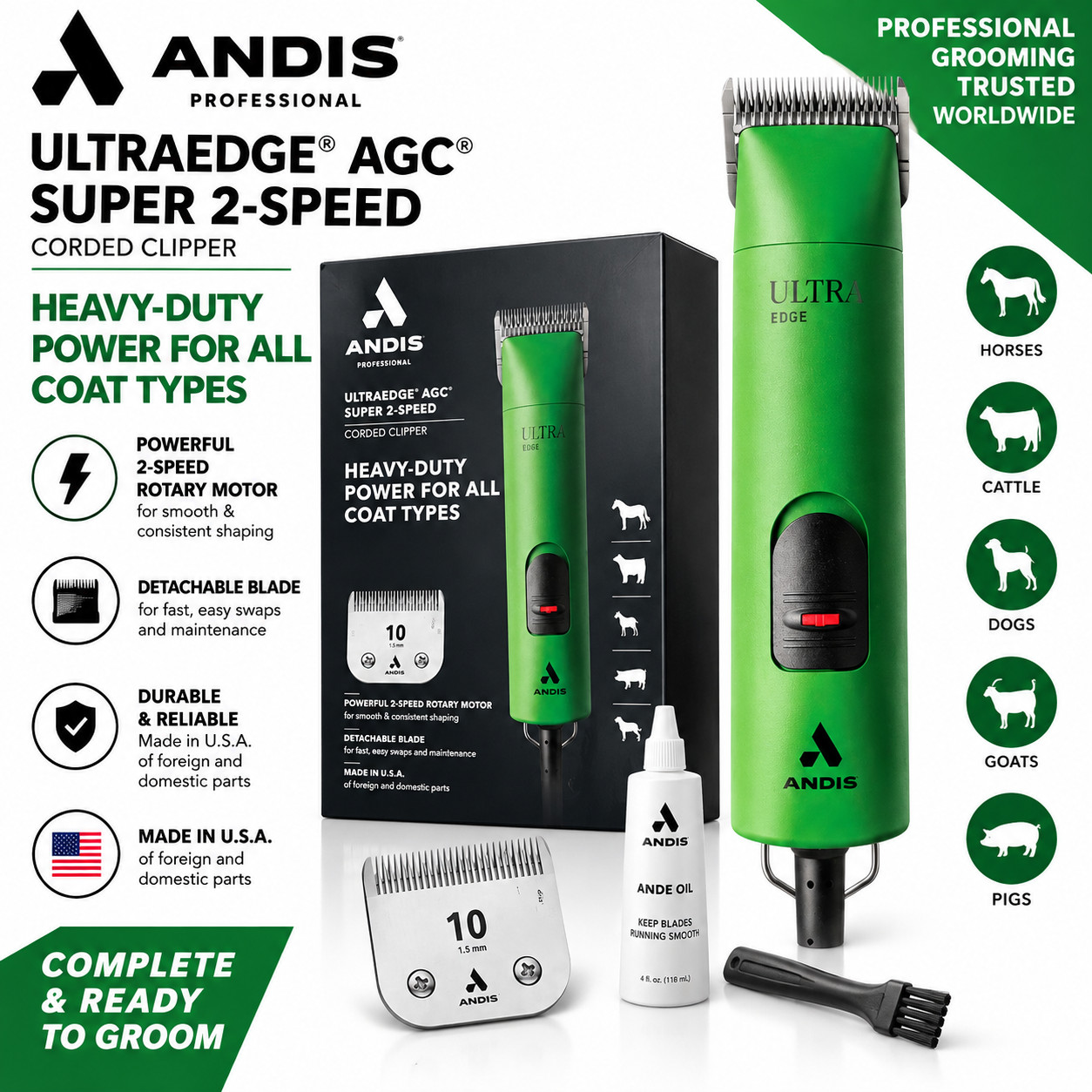 Andis UltraEdge AGC2 Professional Dog Pet Grooming Clipper 2-Speed Detachable Bl Andis UltraEdge AGC2 Professional Dog Pet Grooming Clipper 2-Speed Detachable Bl